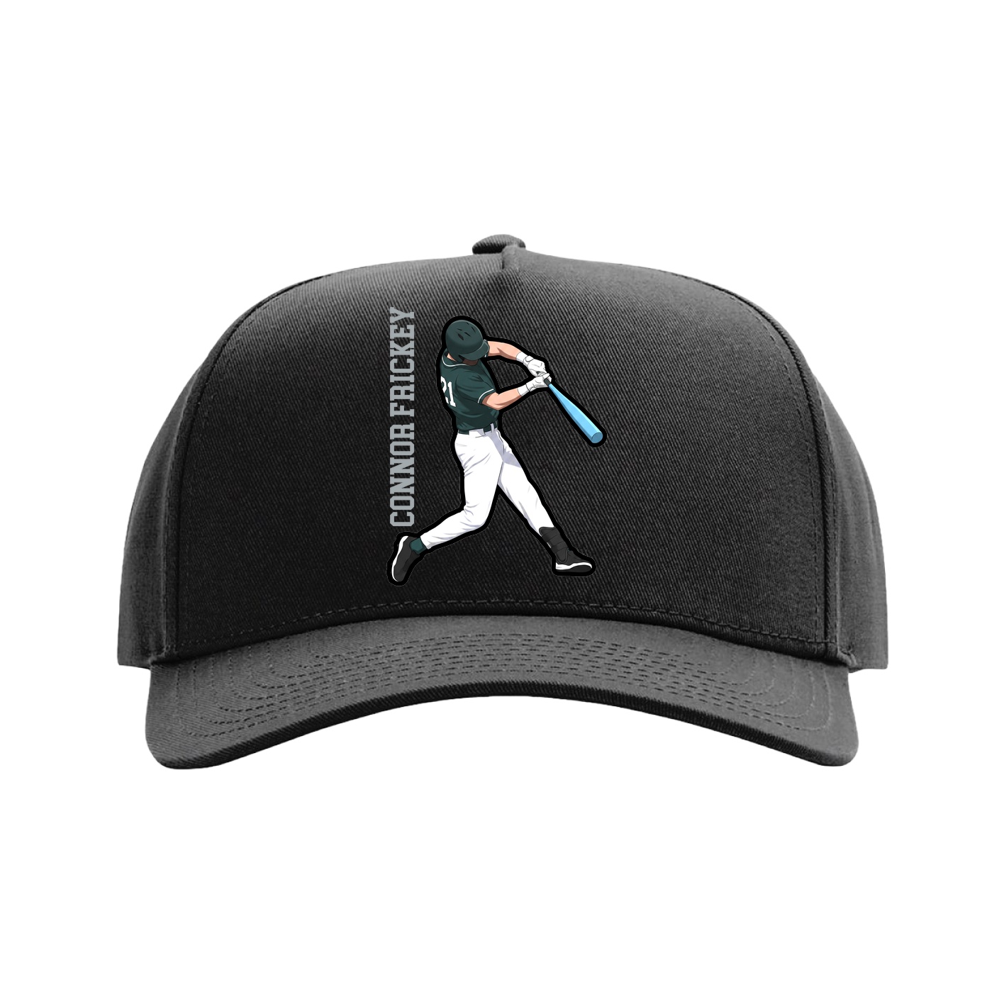 Full Fabric Five-Panel Champ Cap — Name Vertical in Black