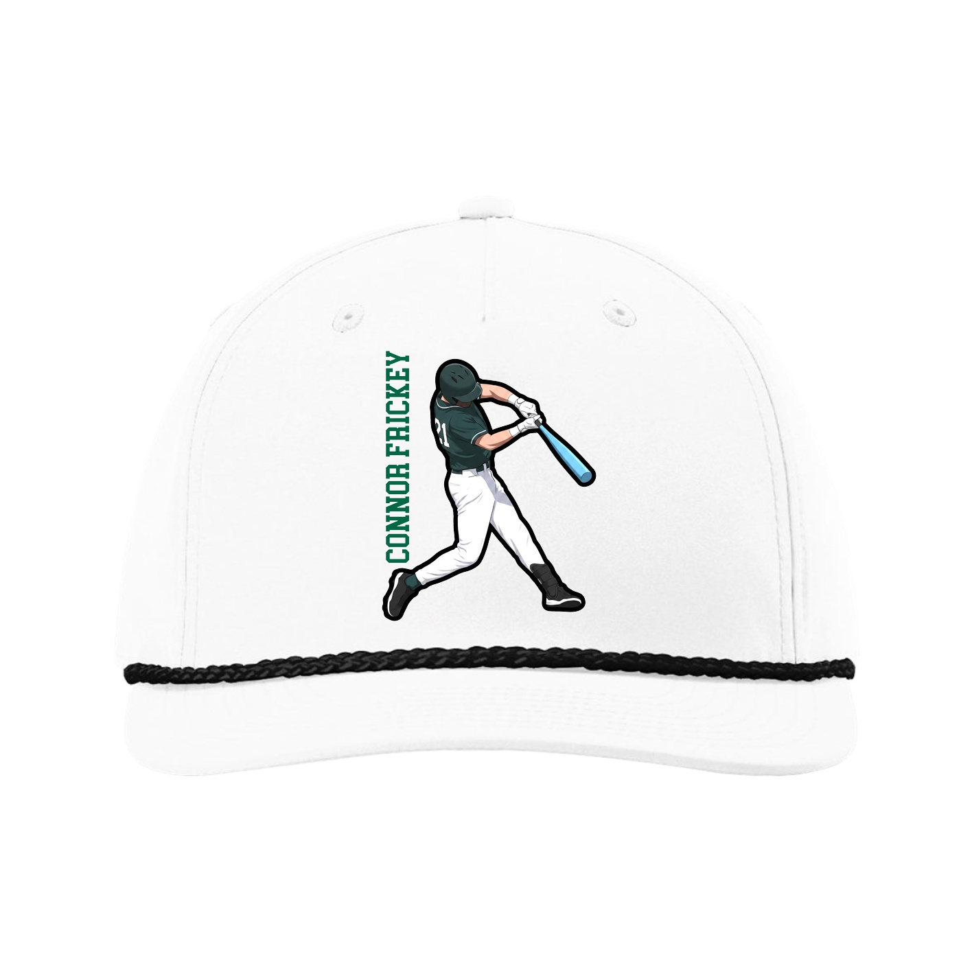 Five-Panel Classic Rope Cap — Name Vertical in White