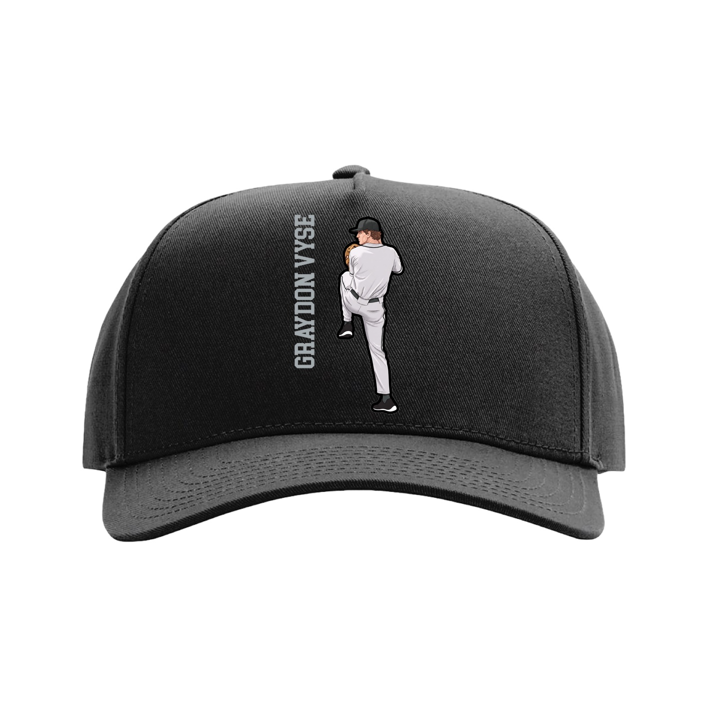 Full Fabric Five-Panel Champ Cap — Name Vertical in Black