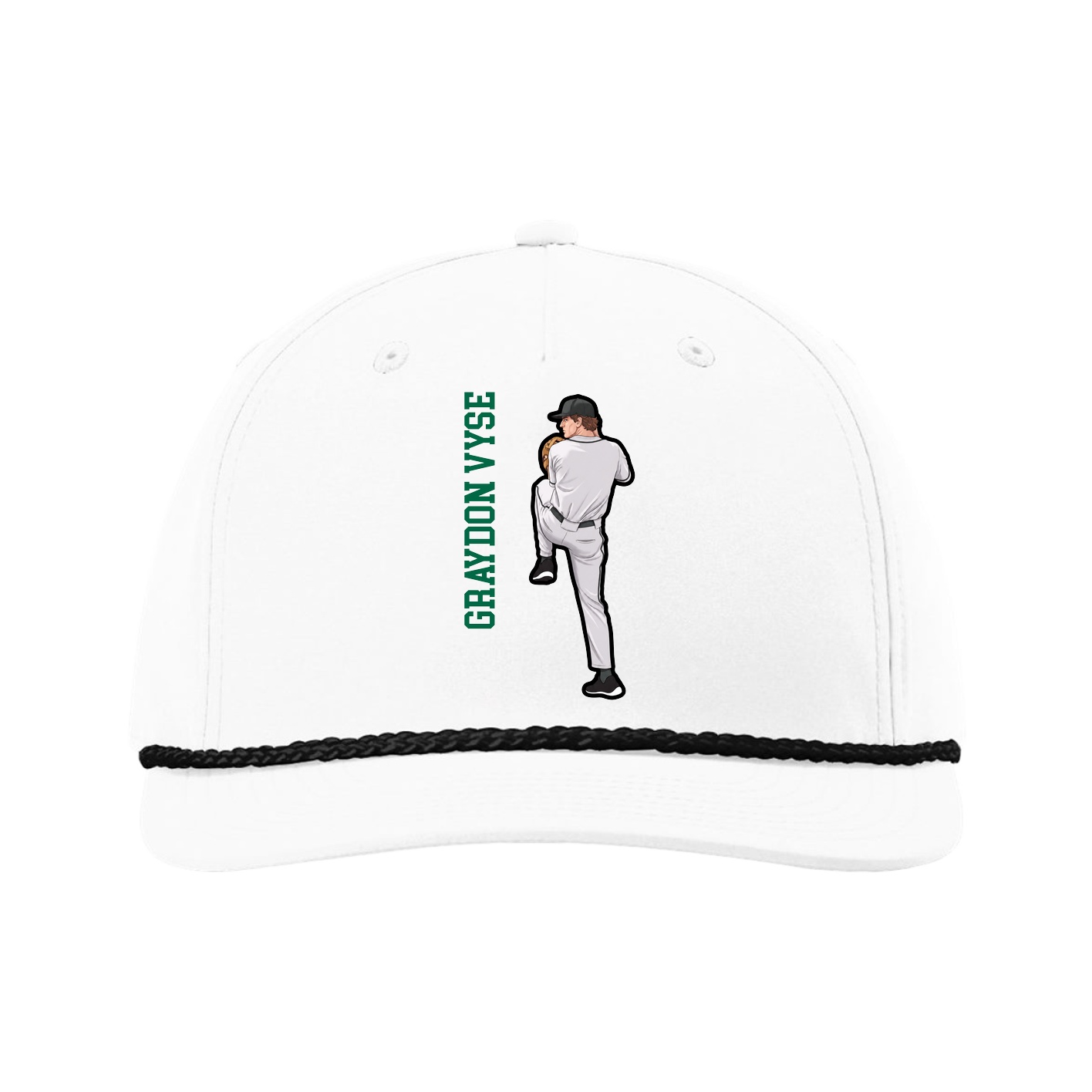 Five-Panel Classic Rope Cap — Name Vertical in White