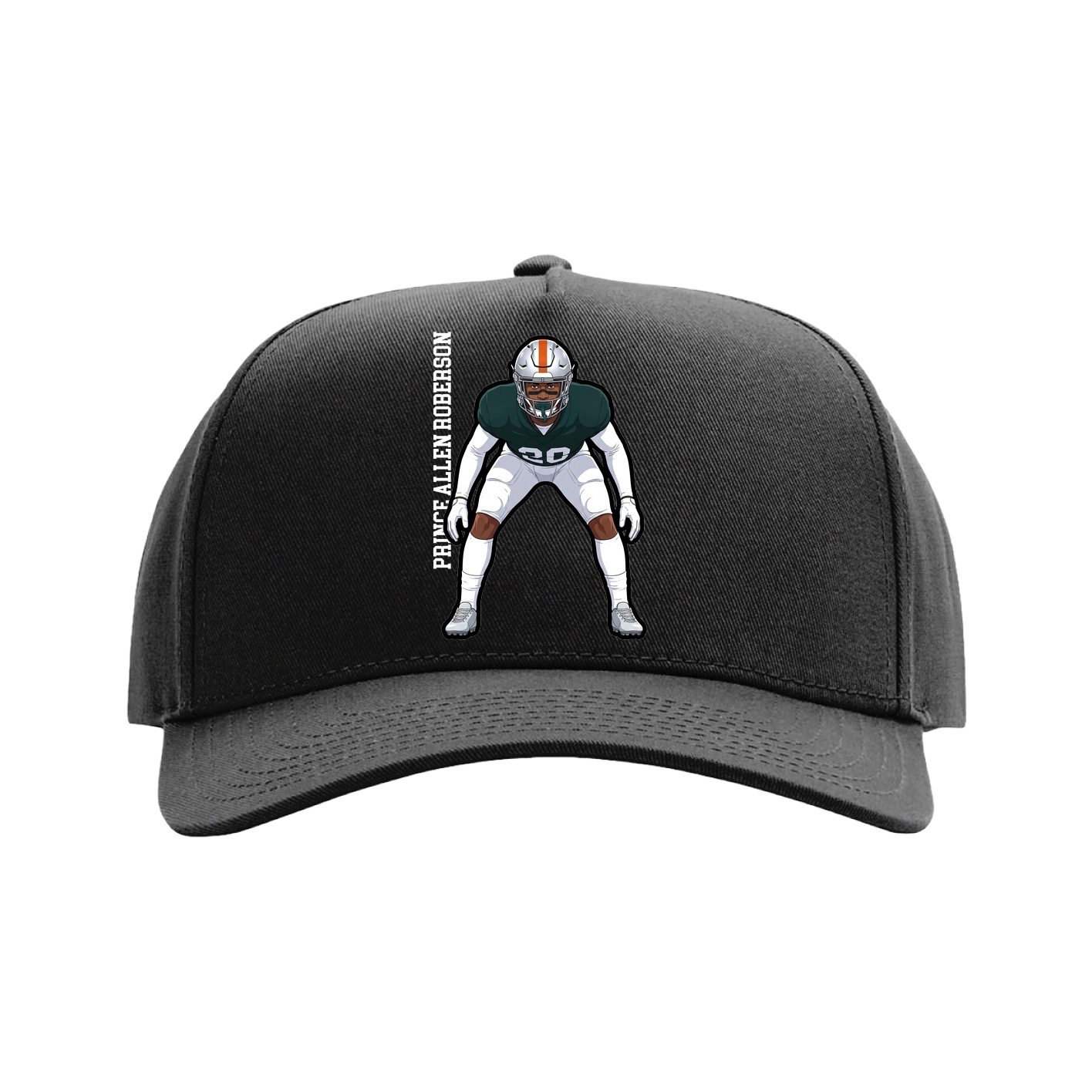 Full Fabric Five-Panel Champ Cap — Name Vertical in Black