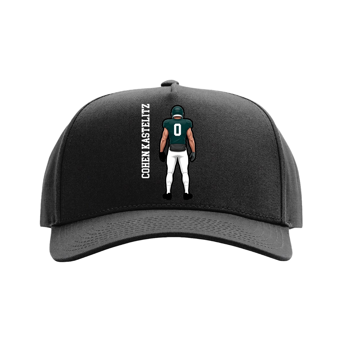 Full Fabric Five-Panel Champ Cap — Name Vertical in Black