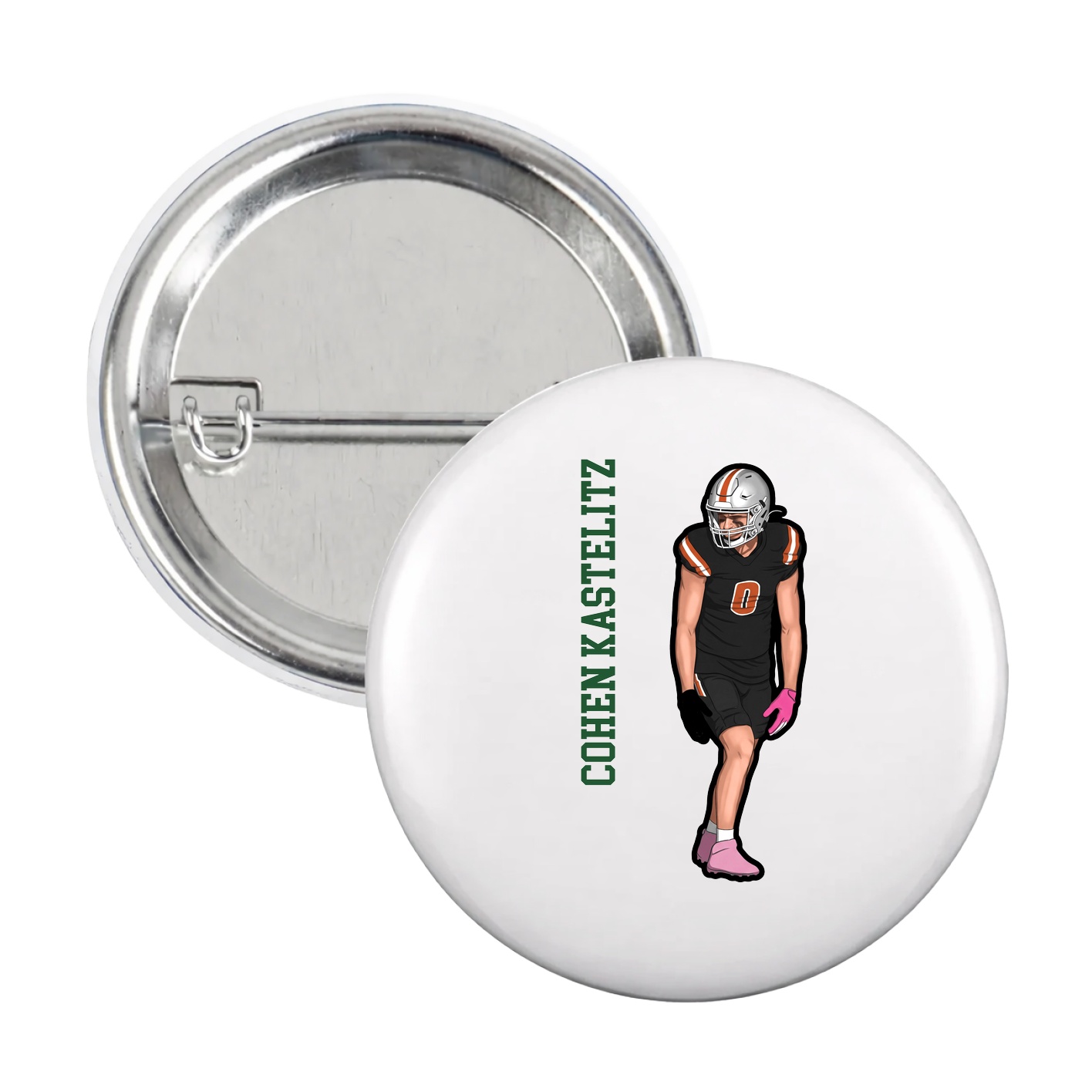 Game Day Button — Name Vertical in White
