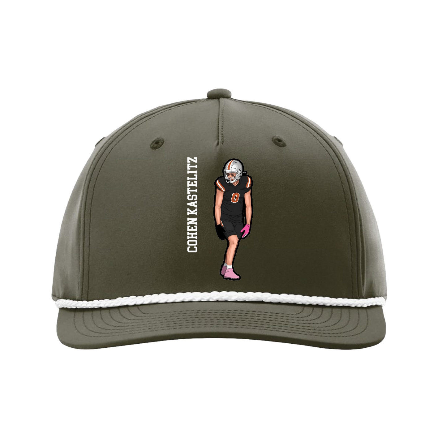 Five-Panel Classic Rope Cap — Name Vertical in Green