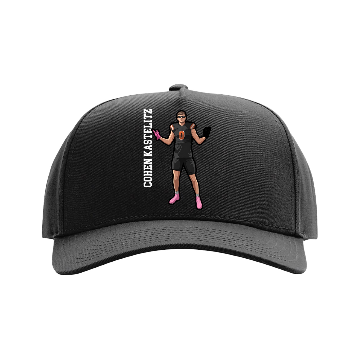 Full Fabric Five-Panel Champ Cap — Name Vertical in Black