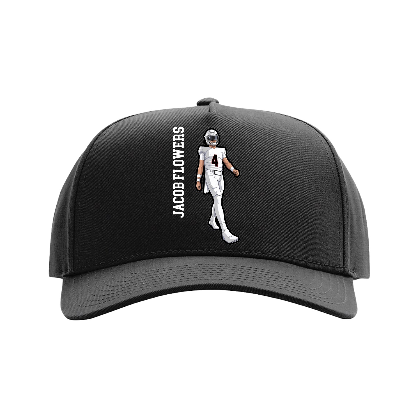 Full Fabric Five-Panel Champ Cap — Name Vertical in Black