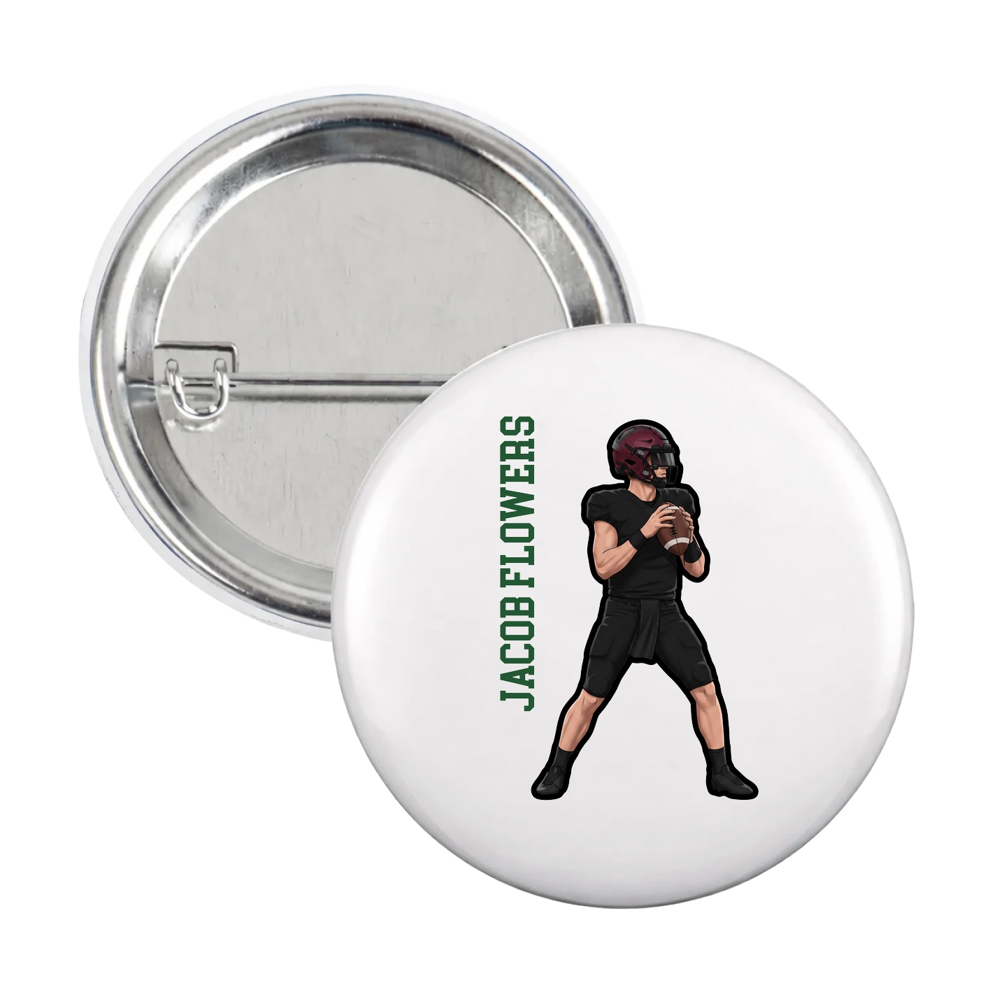 Game Day Button — Name Vertical in White