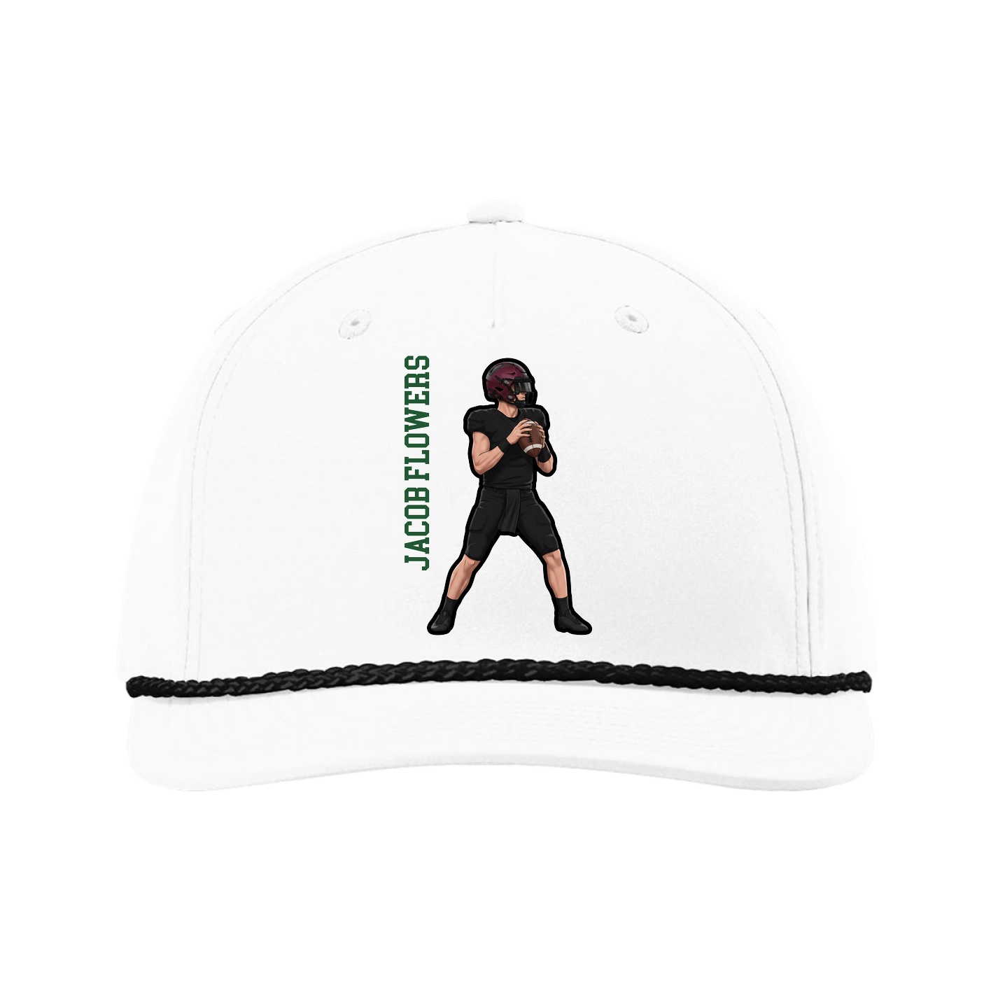 Five-Panel Classic Rope Cap — Name Vertical in White