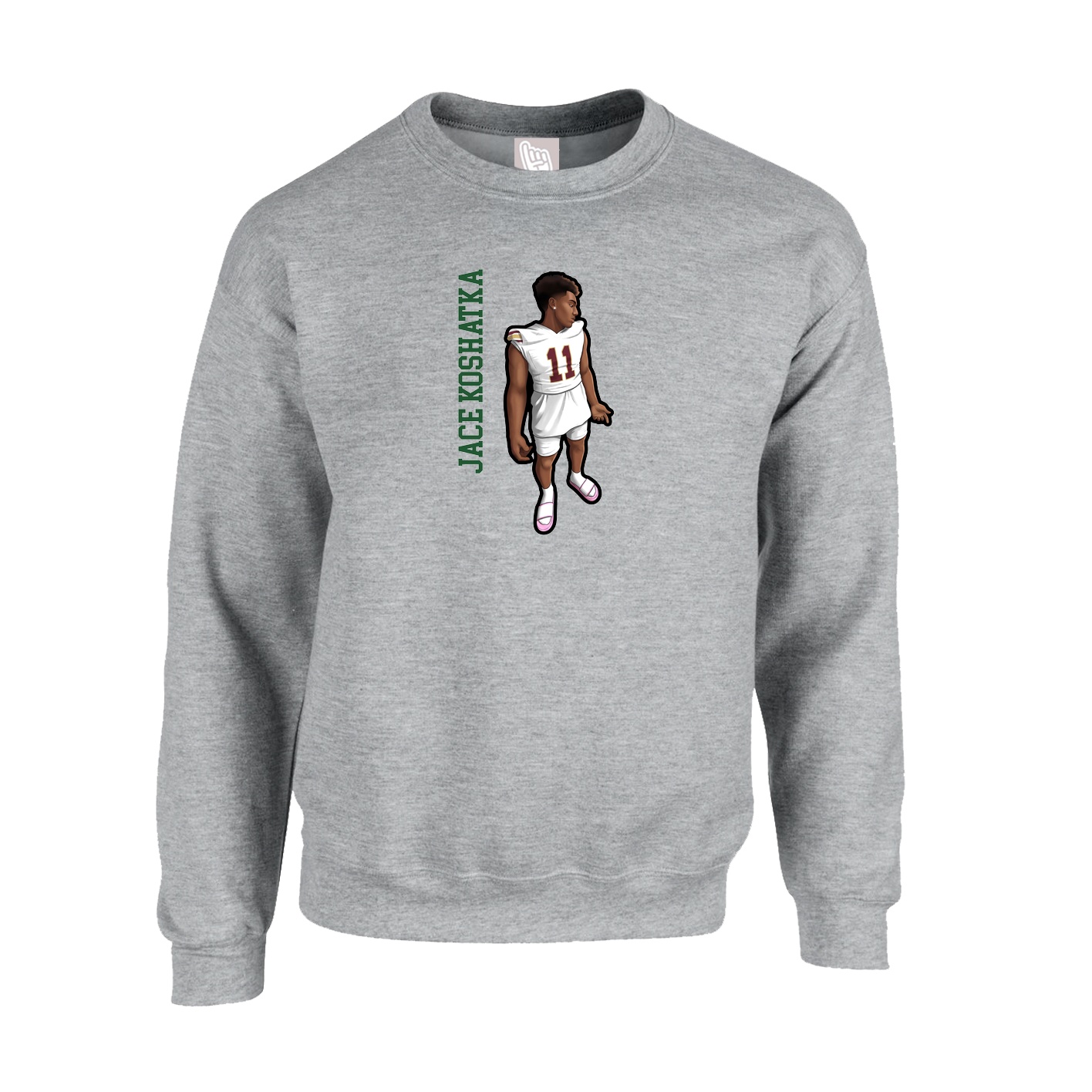 Fleece Crew — Name Vertical in Grey