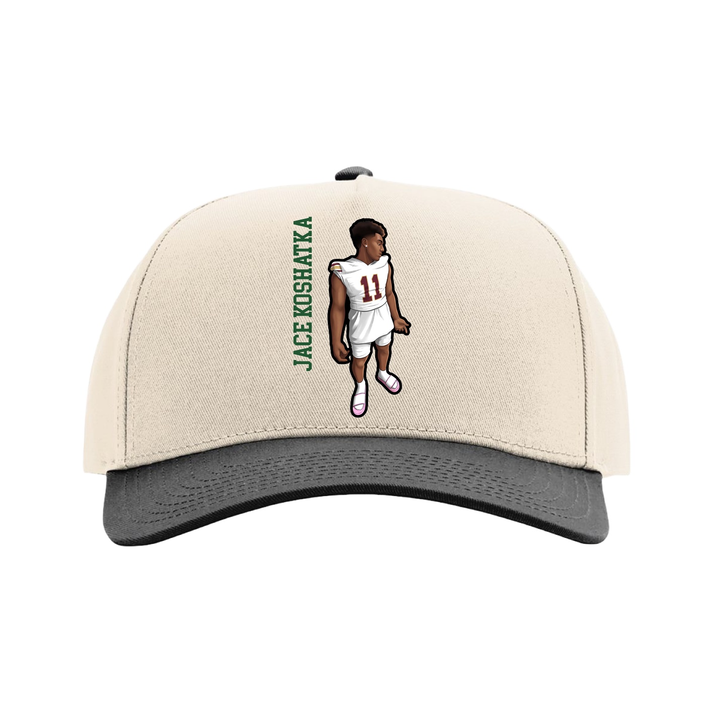Full Fabric Five-Panel Champ Cap — Name Vertical in Cream/Black