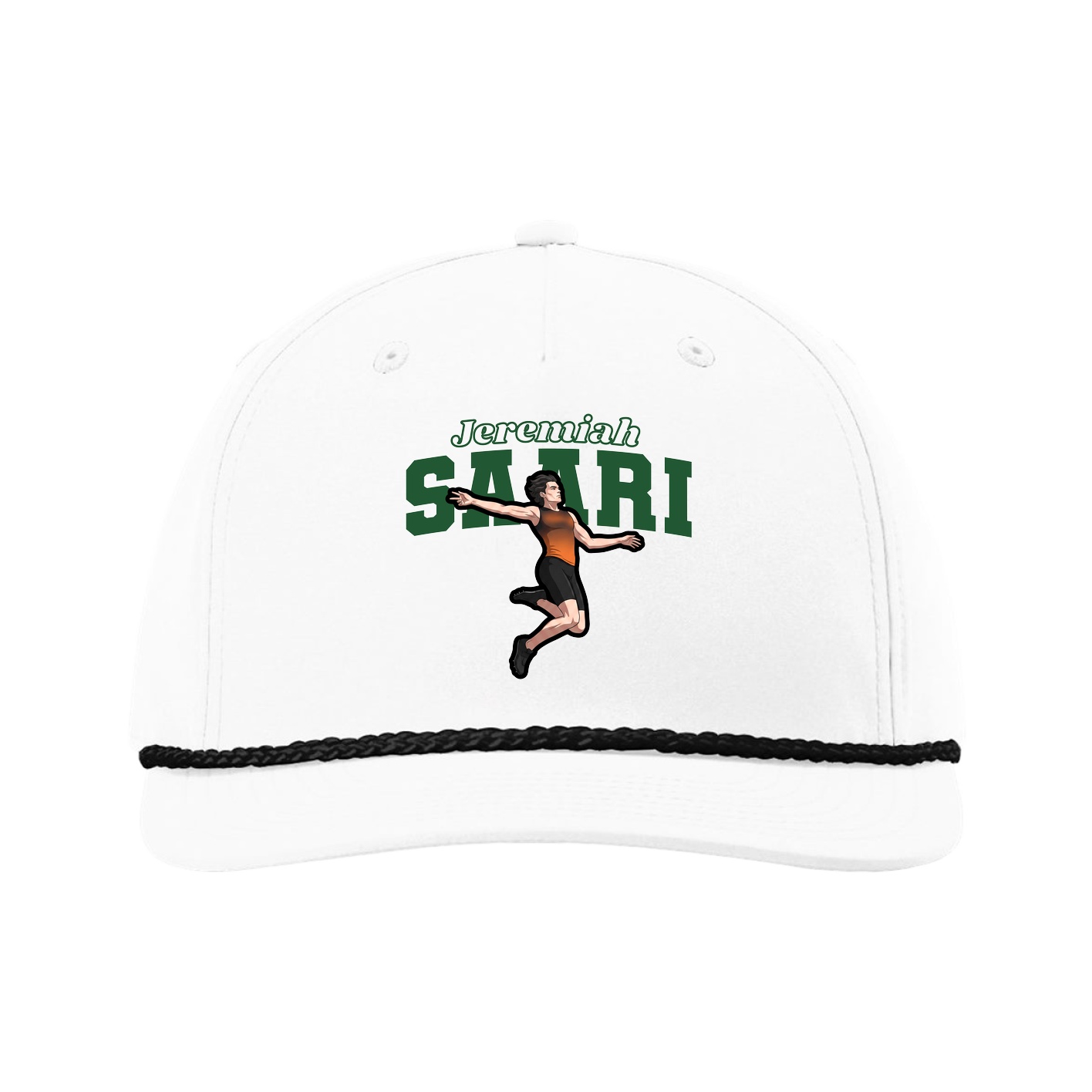 Five-Panel Classic Rope Cap — Name Arch in White