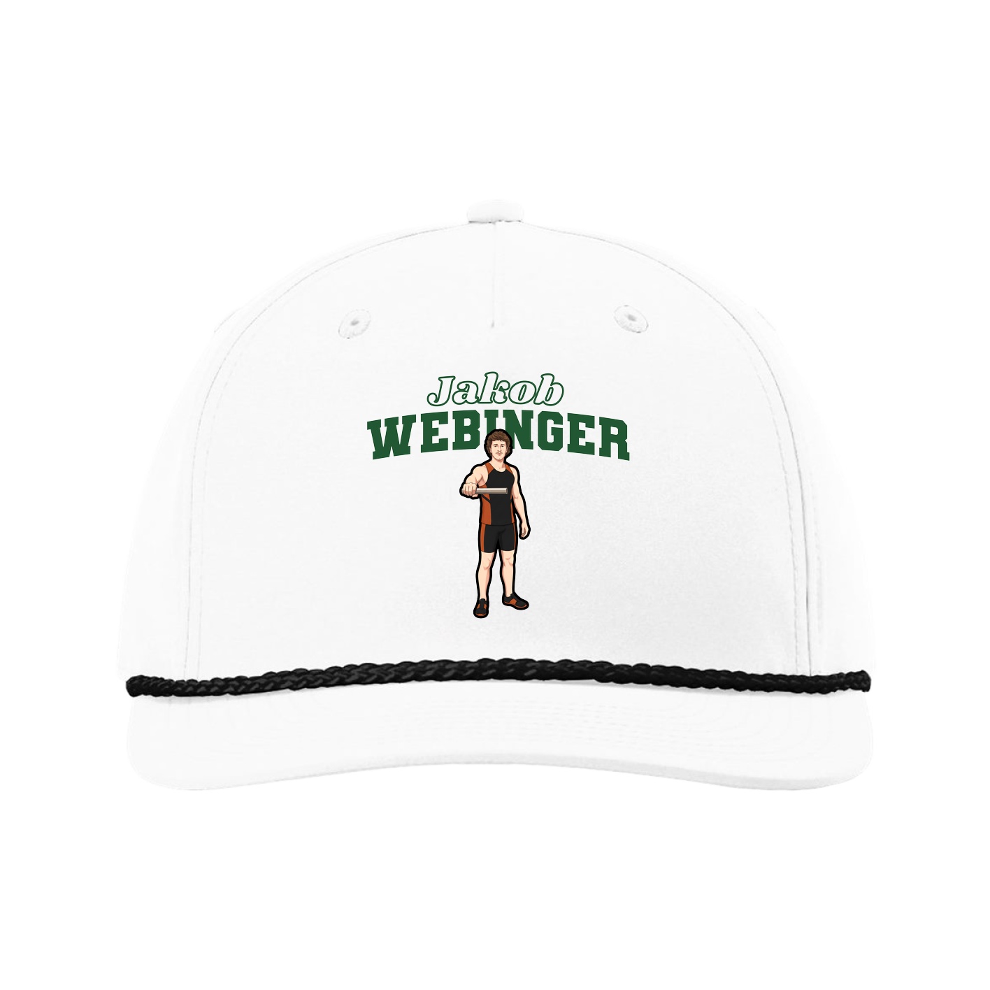 Five-Panel Classic Rope Cap — Name Arch in White