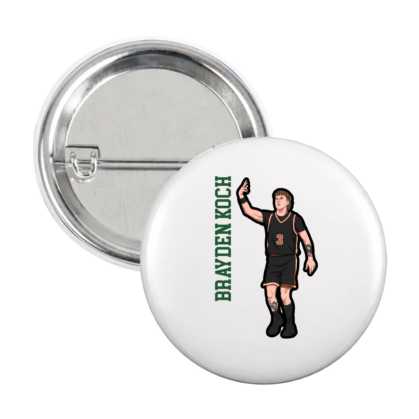 Game Day Button — Name Vertical in White