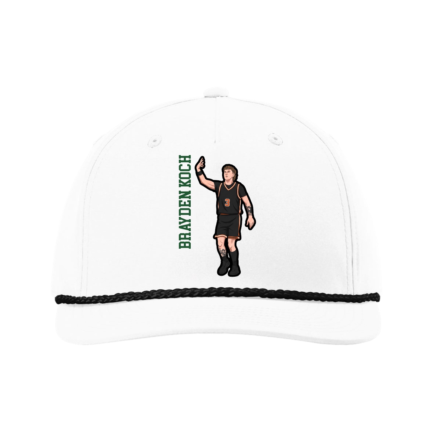 Five-Panel Classic Rope Cap — Name Vertical in White