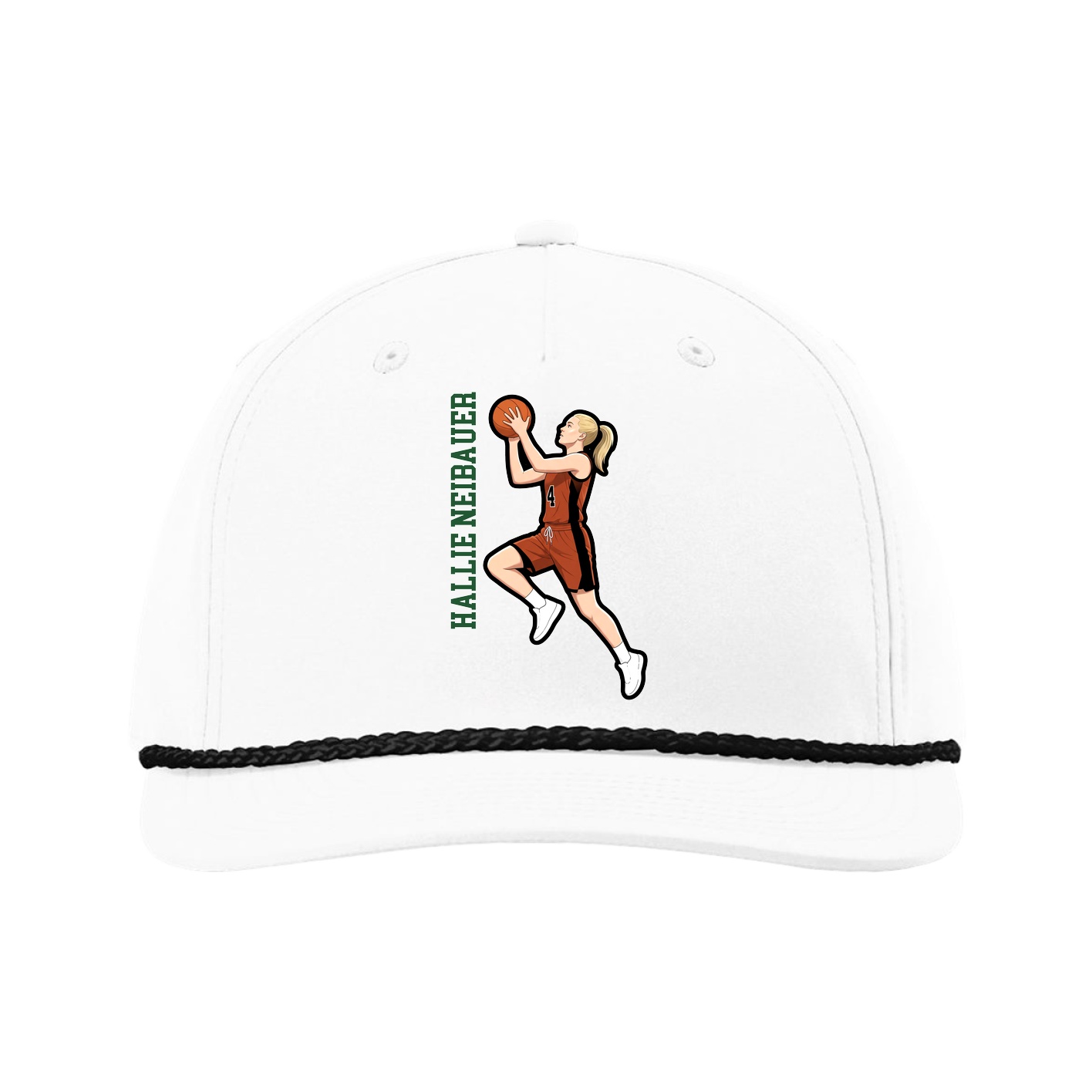 Five-Panel Classic Rope Cap — Name Vertical in White