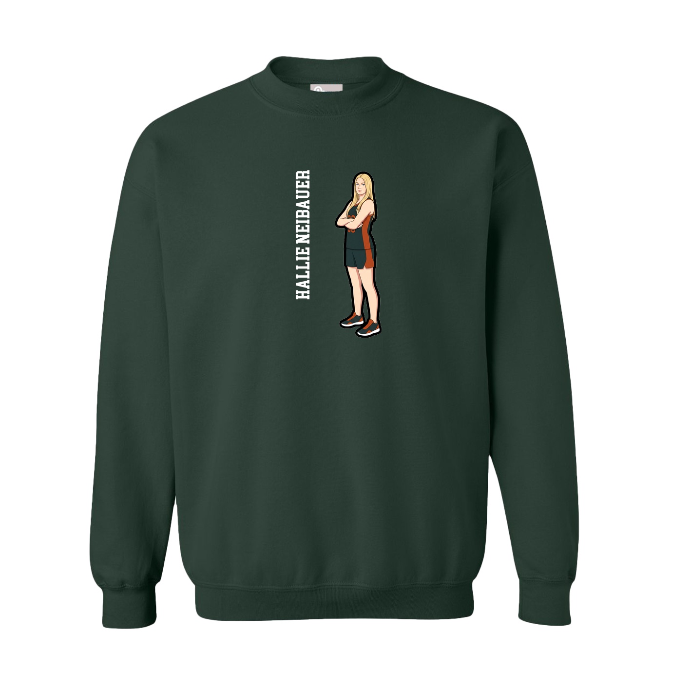 Fleece Crew — Name Vertical in Green