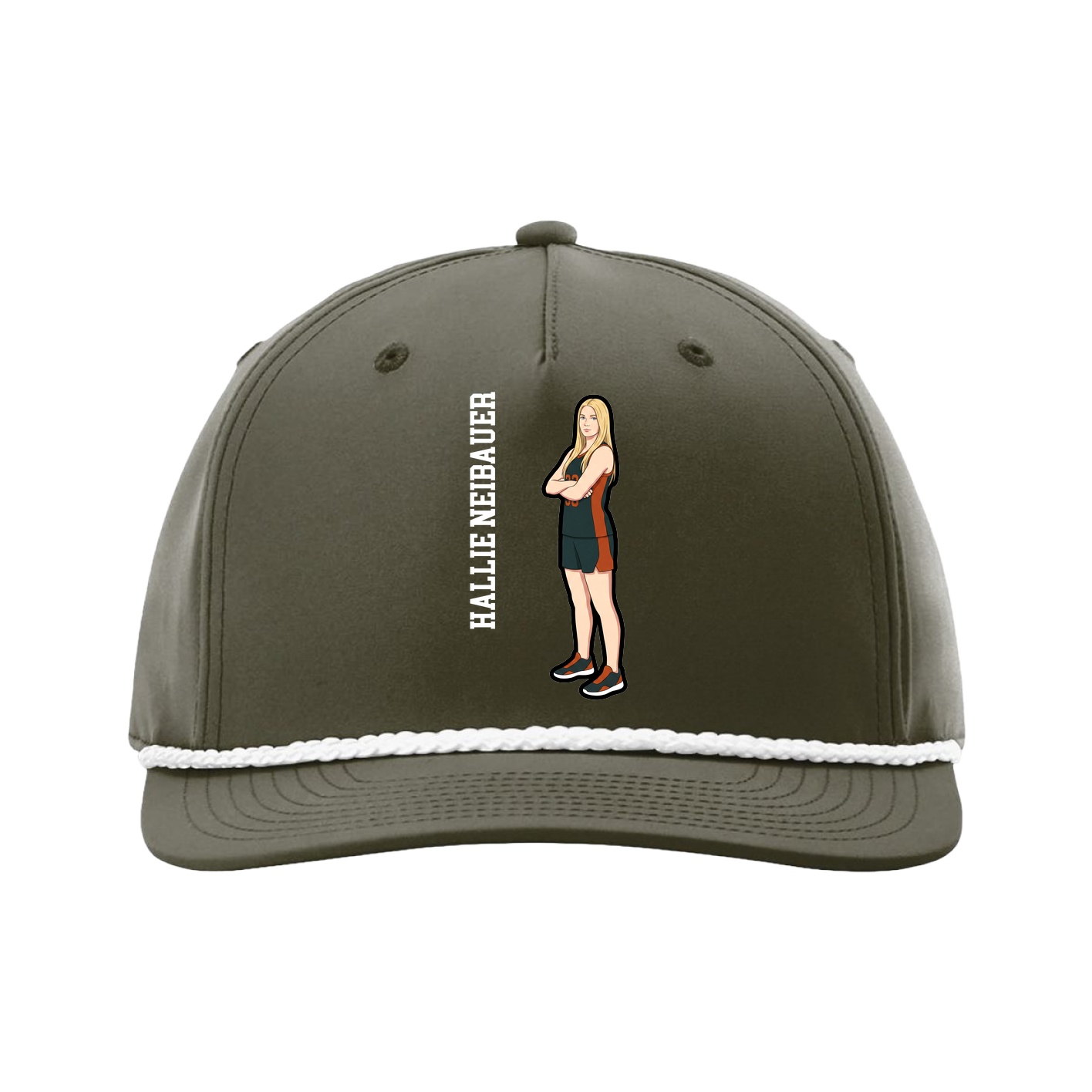 Five-Panel Classic Rope Cap — Name Vertical in Green