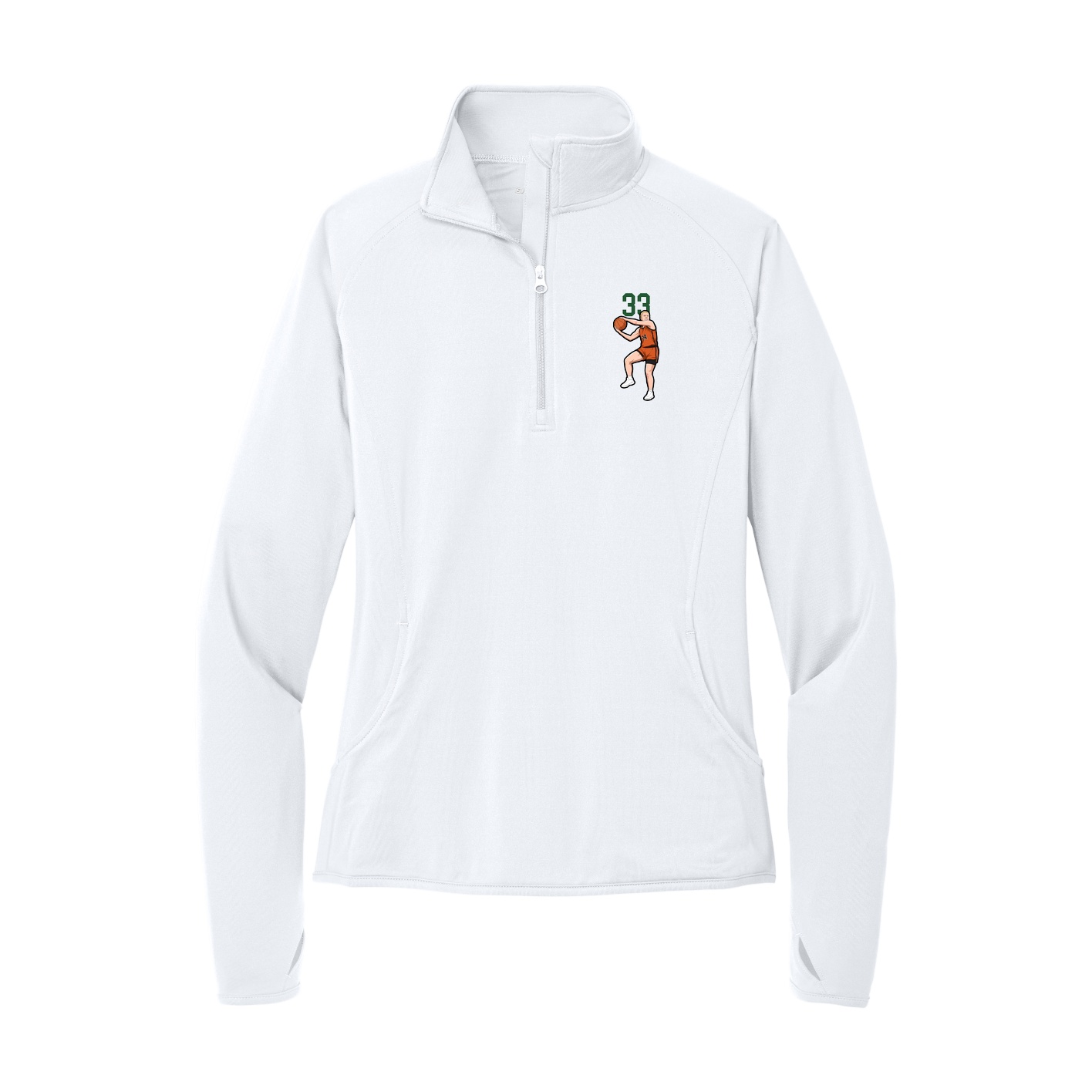 Women's Q-Zip Pullover — Number Top in White