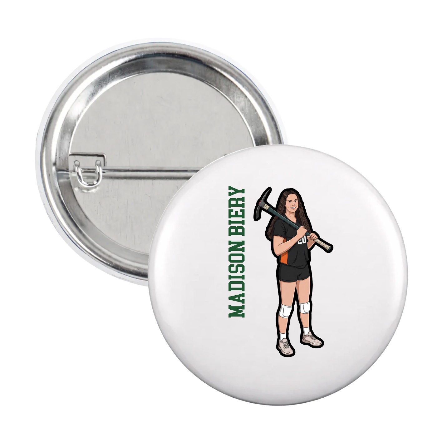 Game Day Button — Name Vertical in White