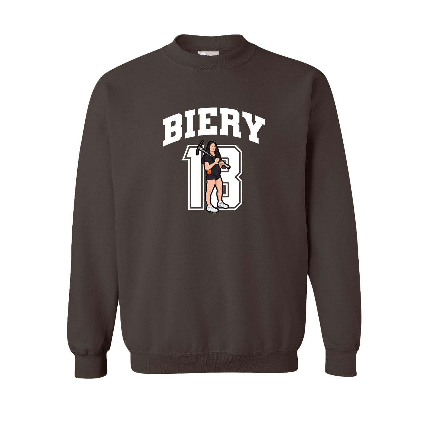 Fleece Crew — Number in Brown