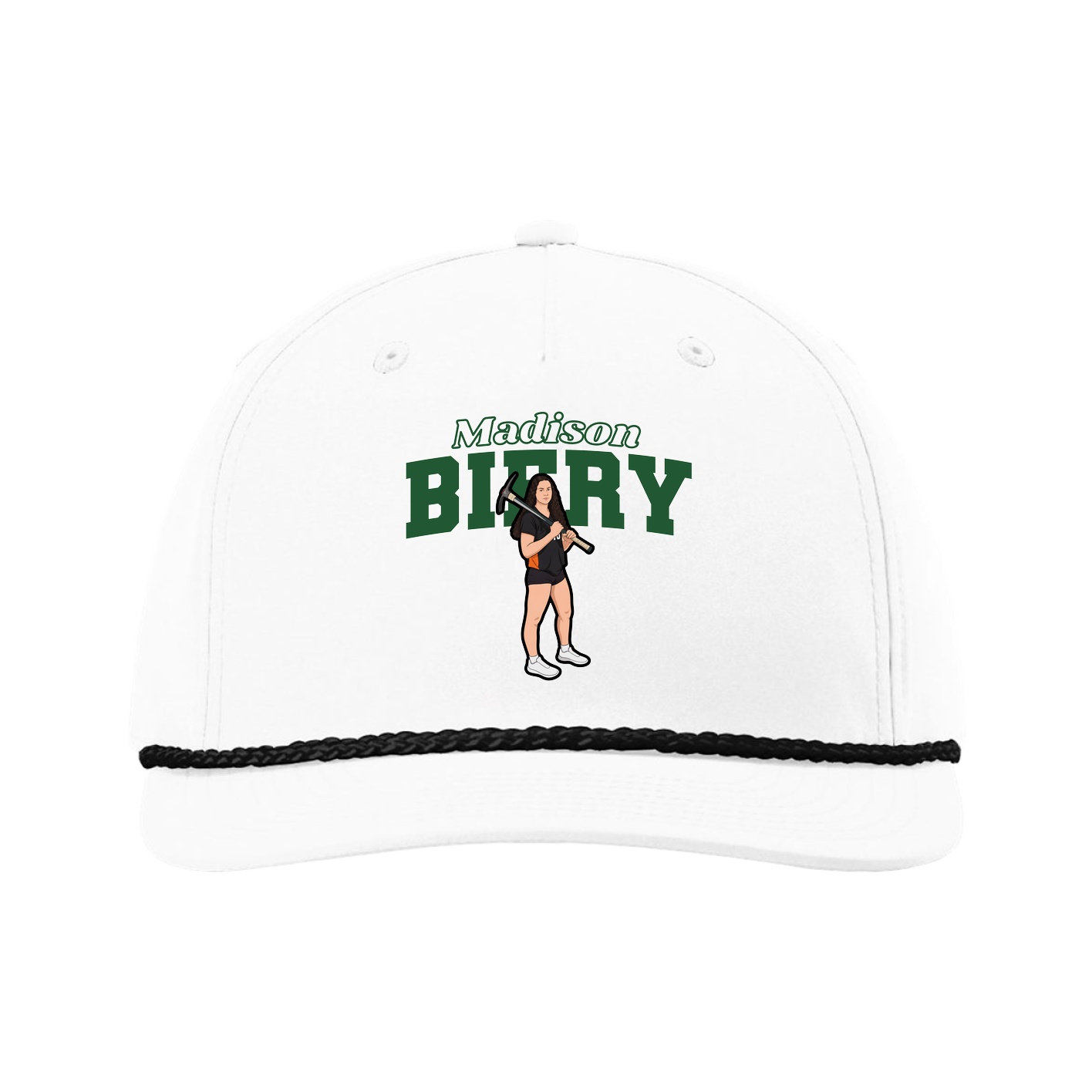 Five-Panel Classic Rope Cap — Name Arch in White