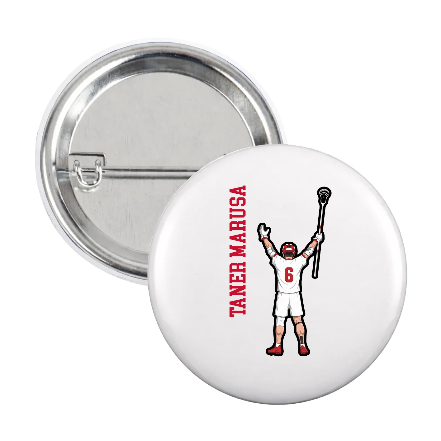 Game Day Button — Name Vertical in White