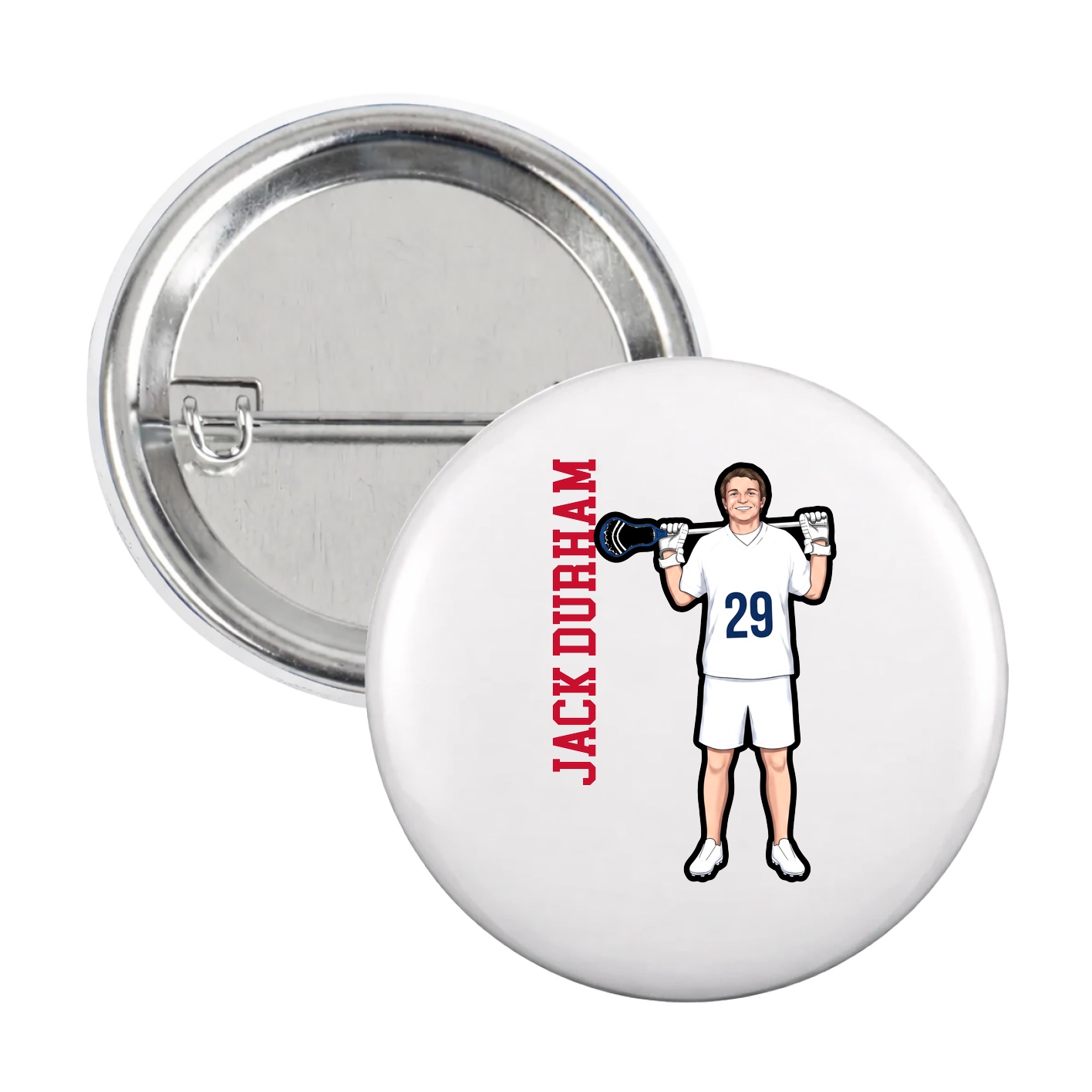 Game Day Button — Name Vertical in White