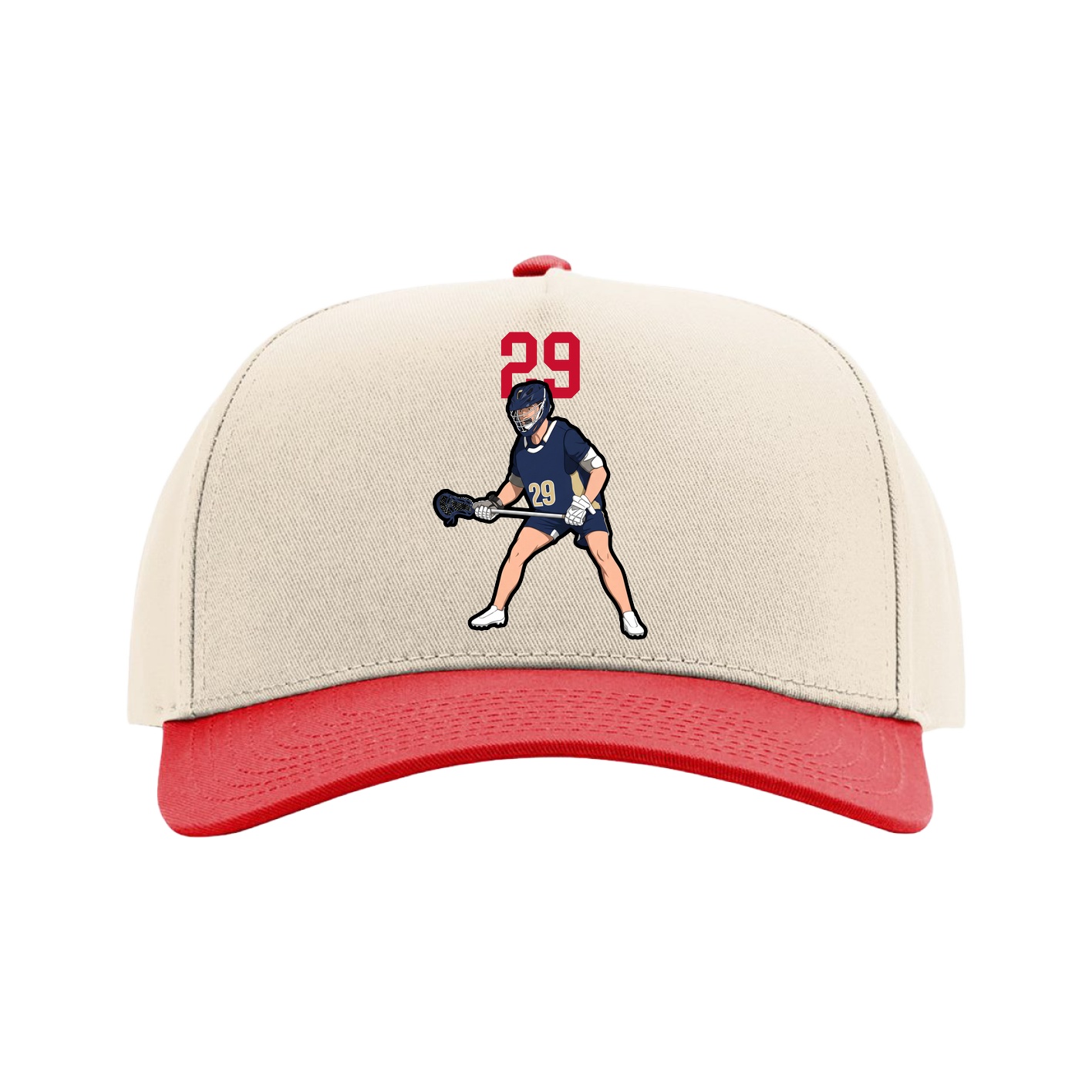 Full Fabric Five-Panel Champ Cap — Number Top in Cream/Red