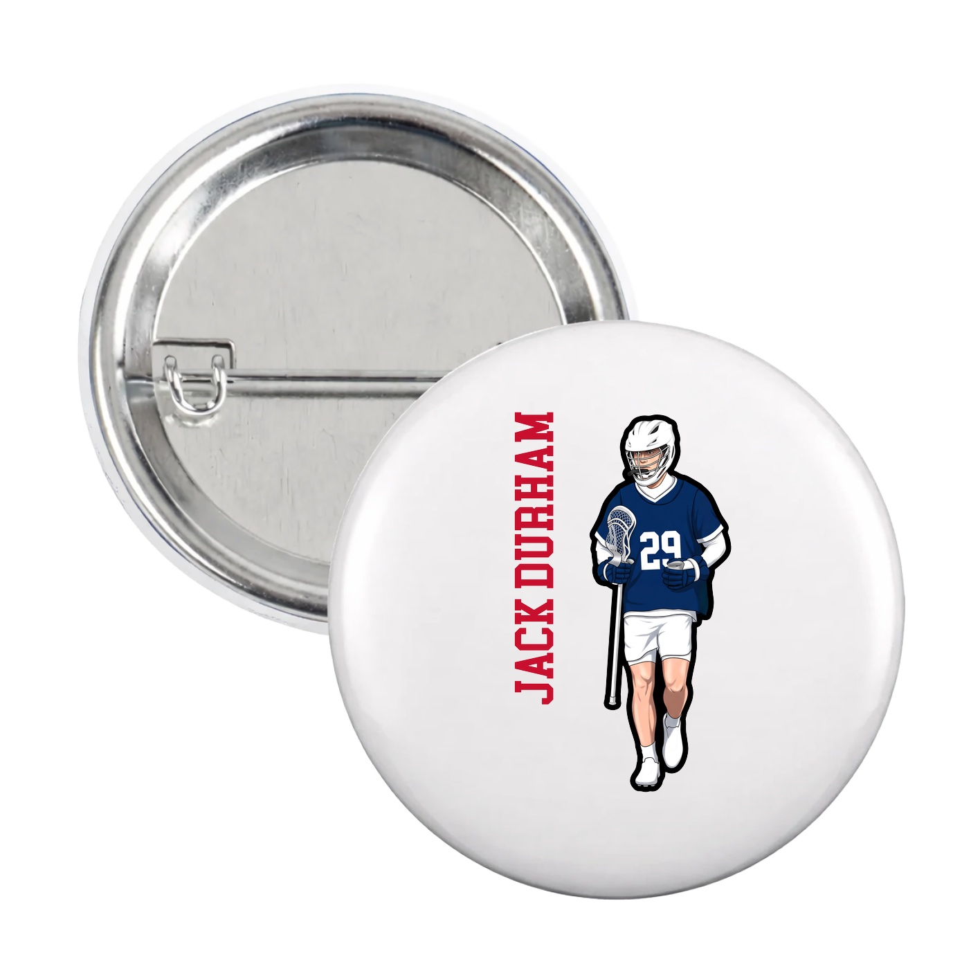Game Day Button — Name Vertical in White