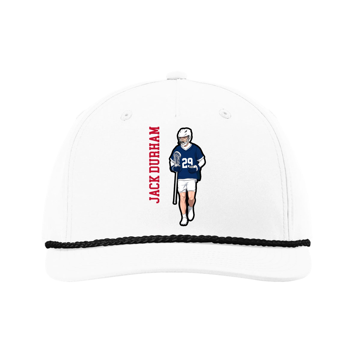 Five-Panel Classic Rope Cap — Name Vertical in White