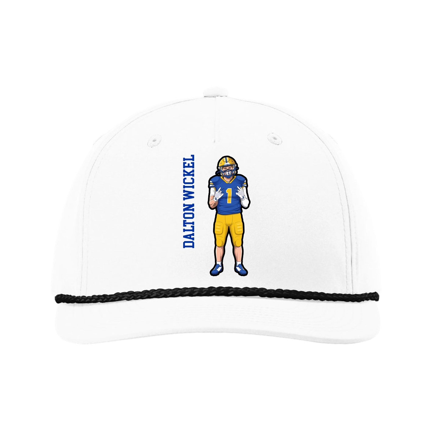 Five-Panel Classic Rope Cap — Name Vertical in White