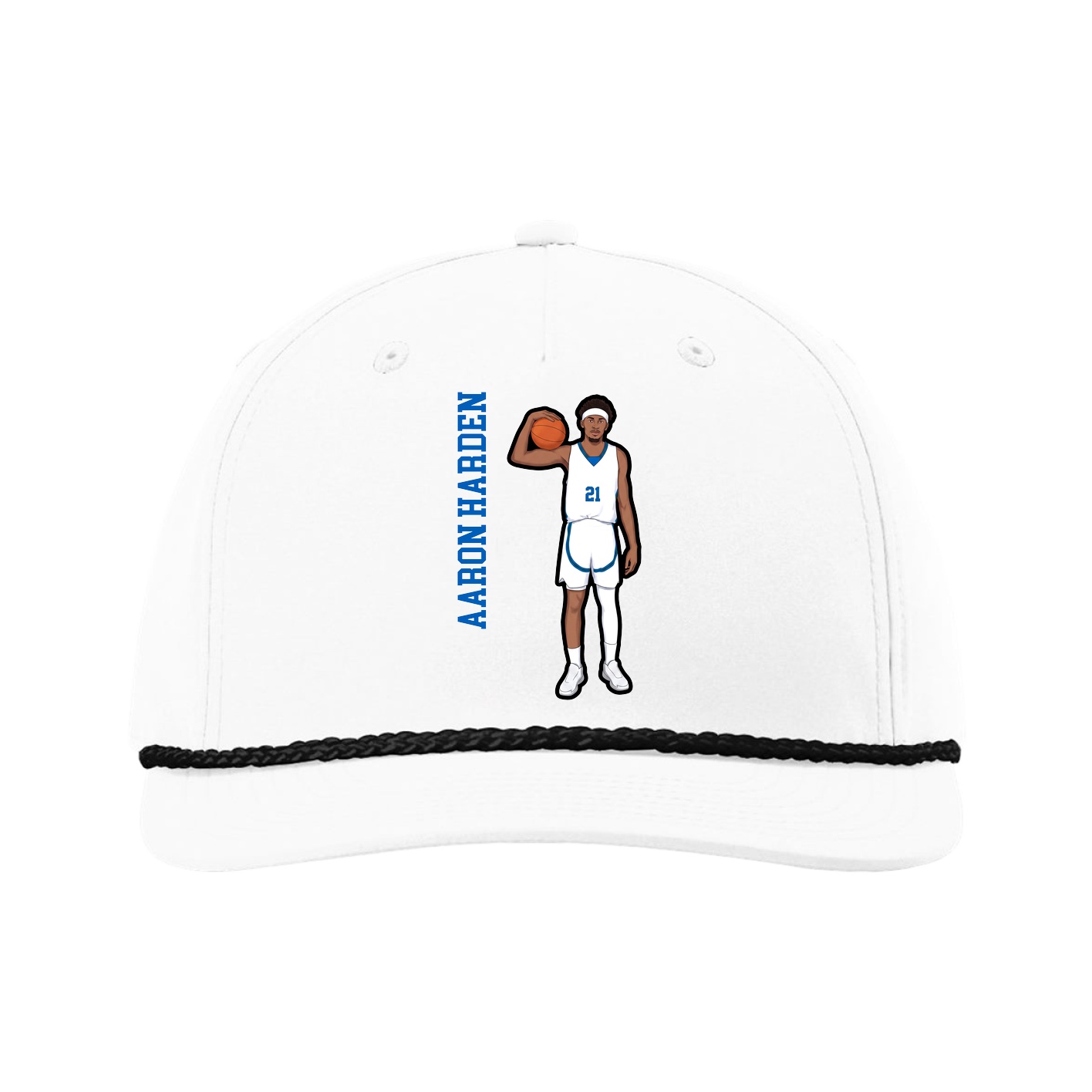 Five-Panel Classic Rope Cap — Name Vertical in White