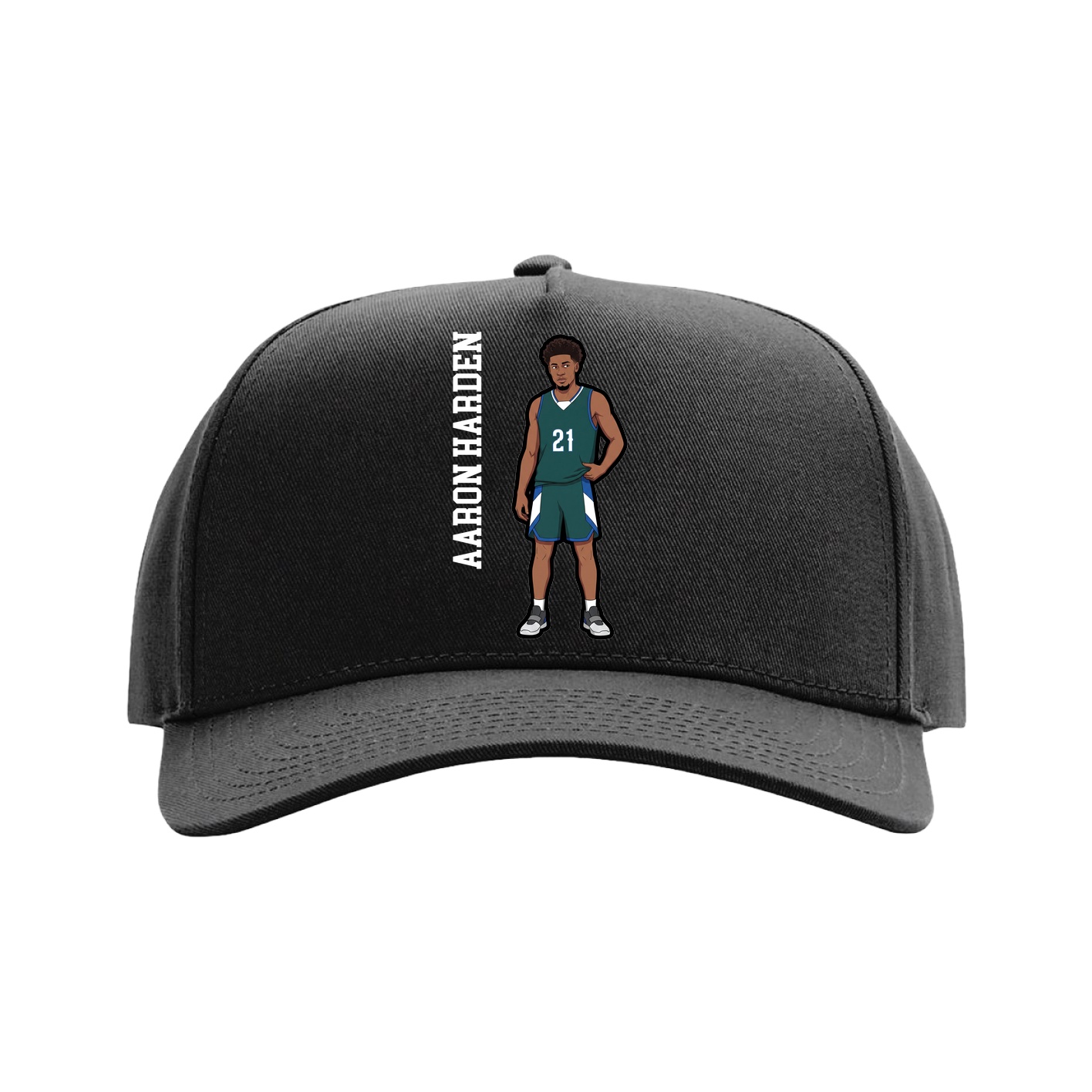 Full Fabric Five-Panel Champ Cap — Name Vertical in Black