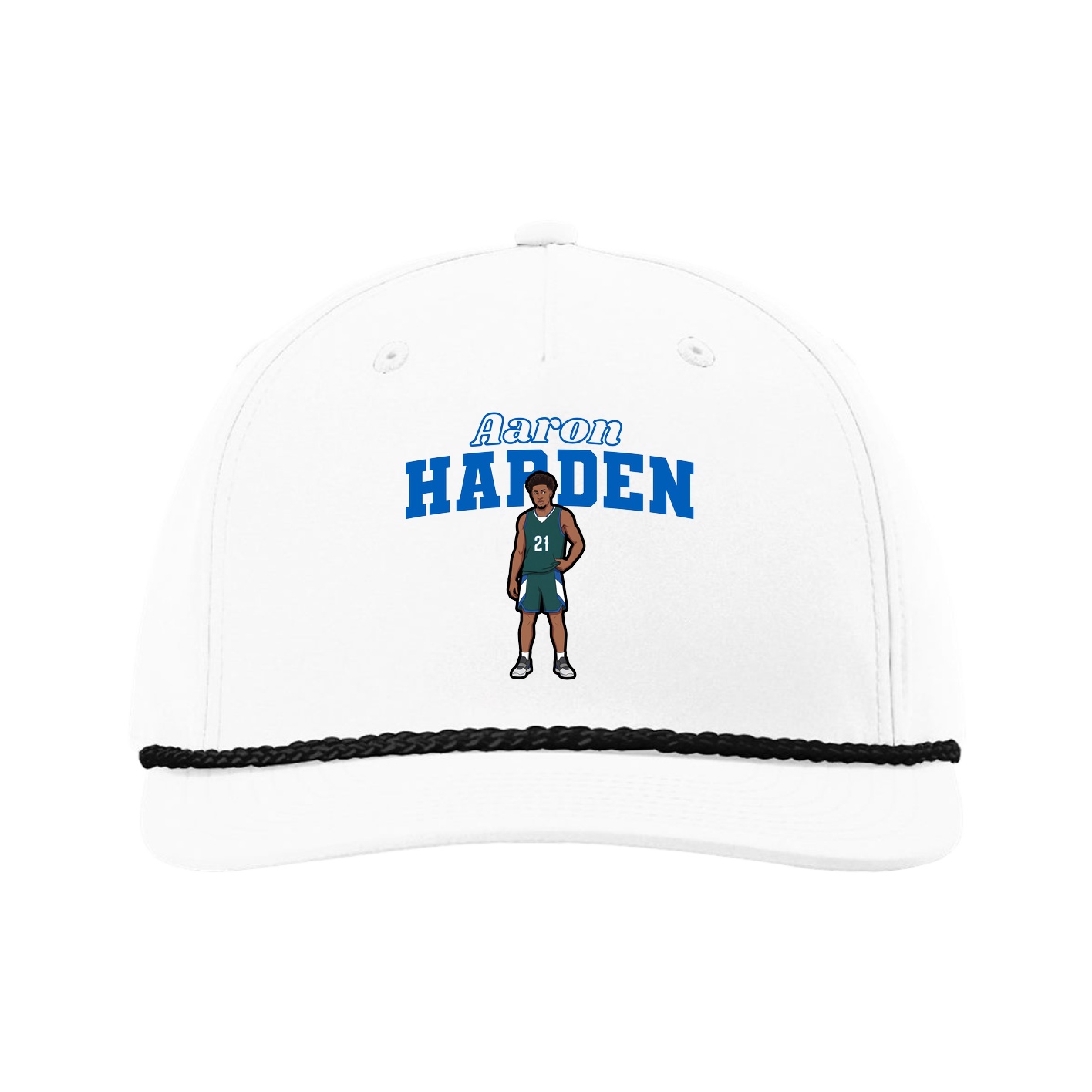 Five-Panel Classic Rope Cap — Name Arch in White