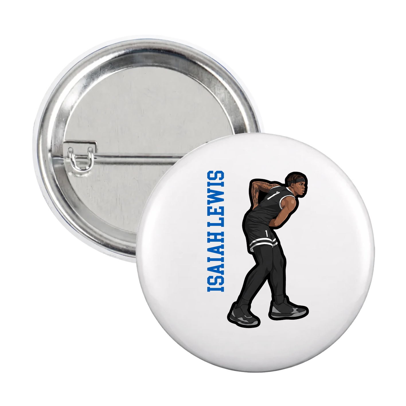 Game Day Button — Name Vertical in White