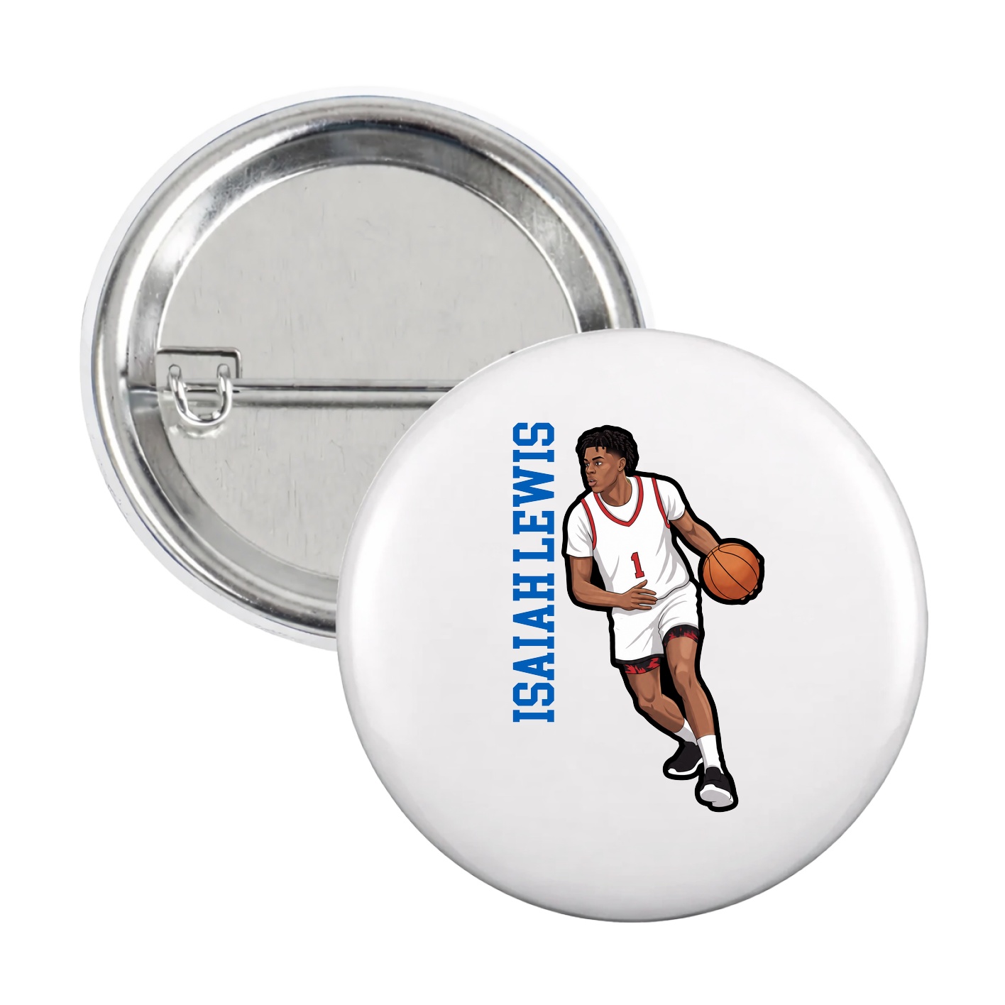 Game Day Button — Name Vertical in White