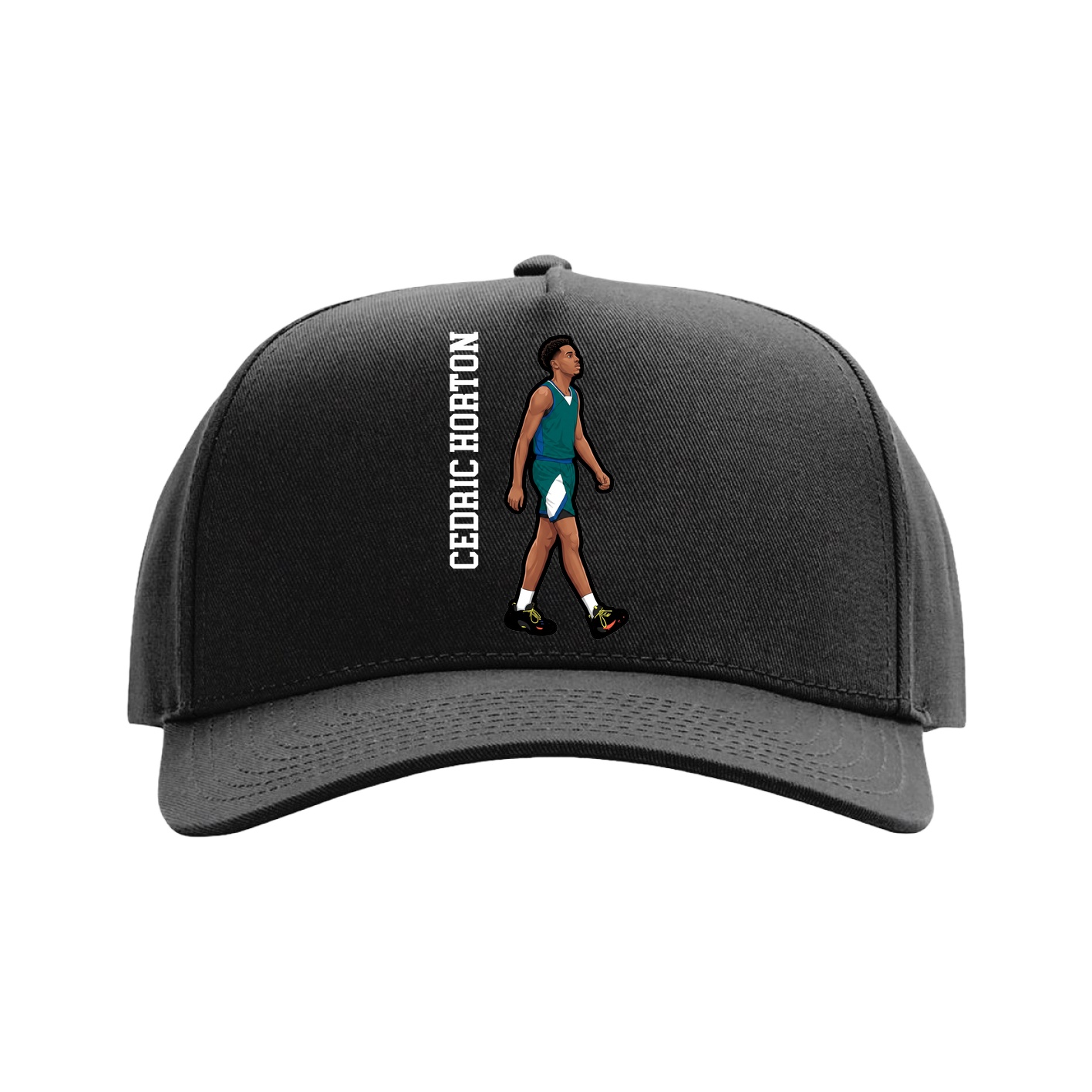 Full Fabric Five-Panel Champ Cap — Name Vertical in Black