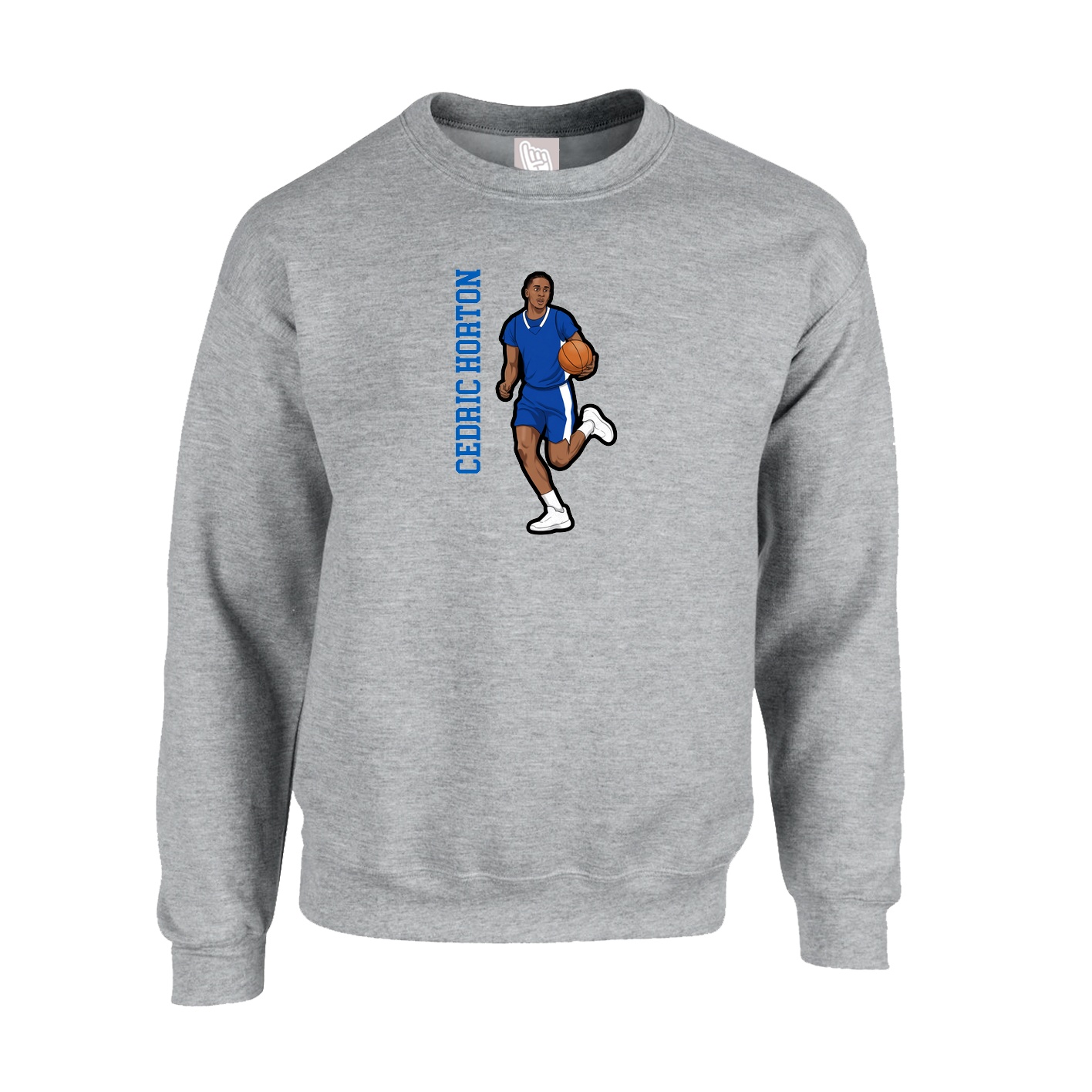 Fleece Crew — Name Vertical in Grey