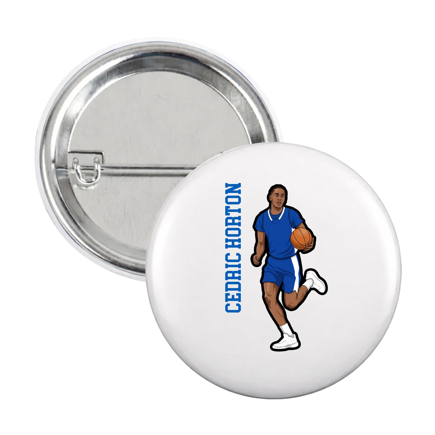 Game Day Button — Name Vertical in White