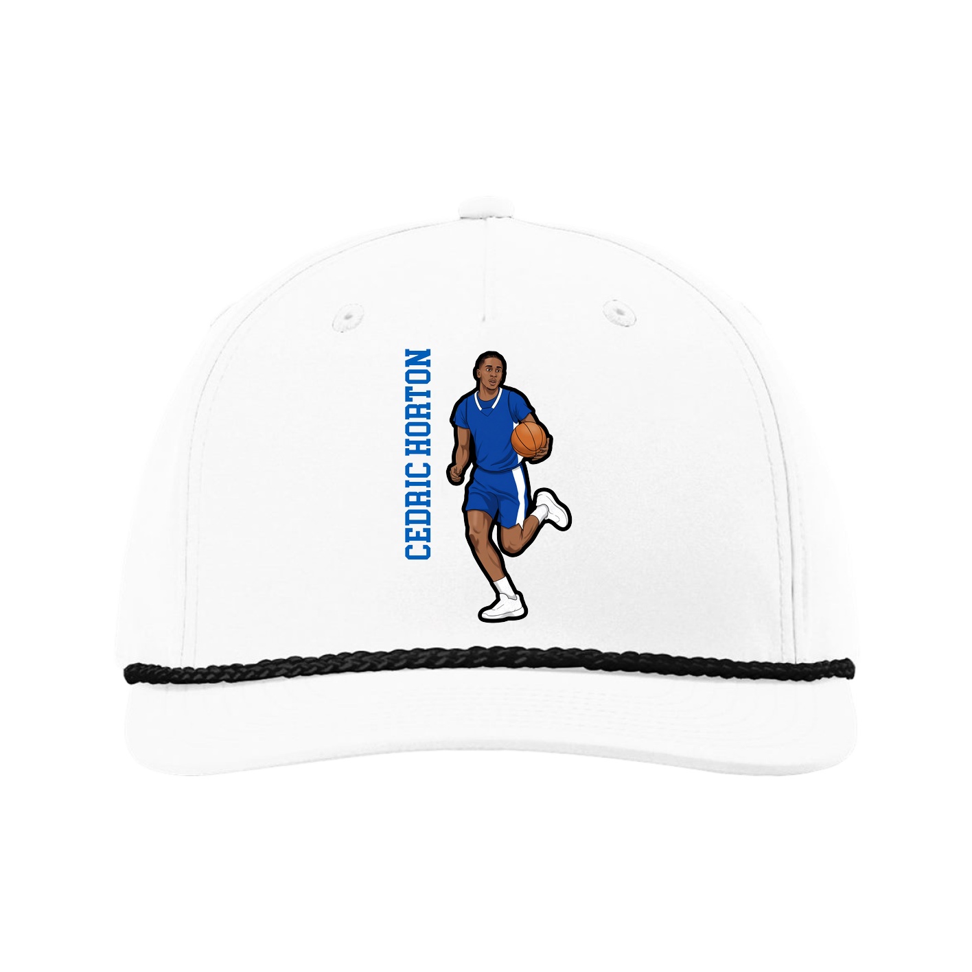 Five-Panel Classic Rope Cap — Name Vertical in White