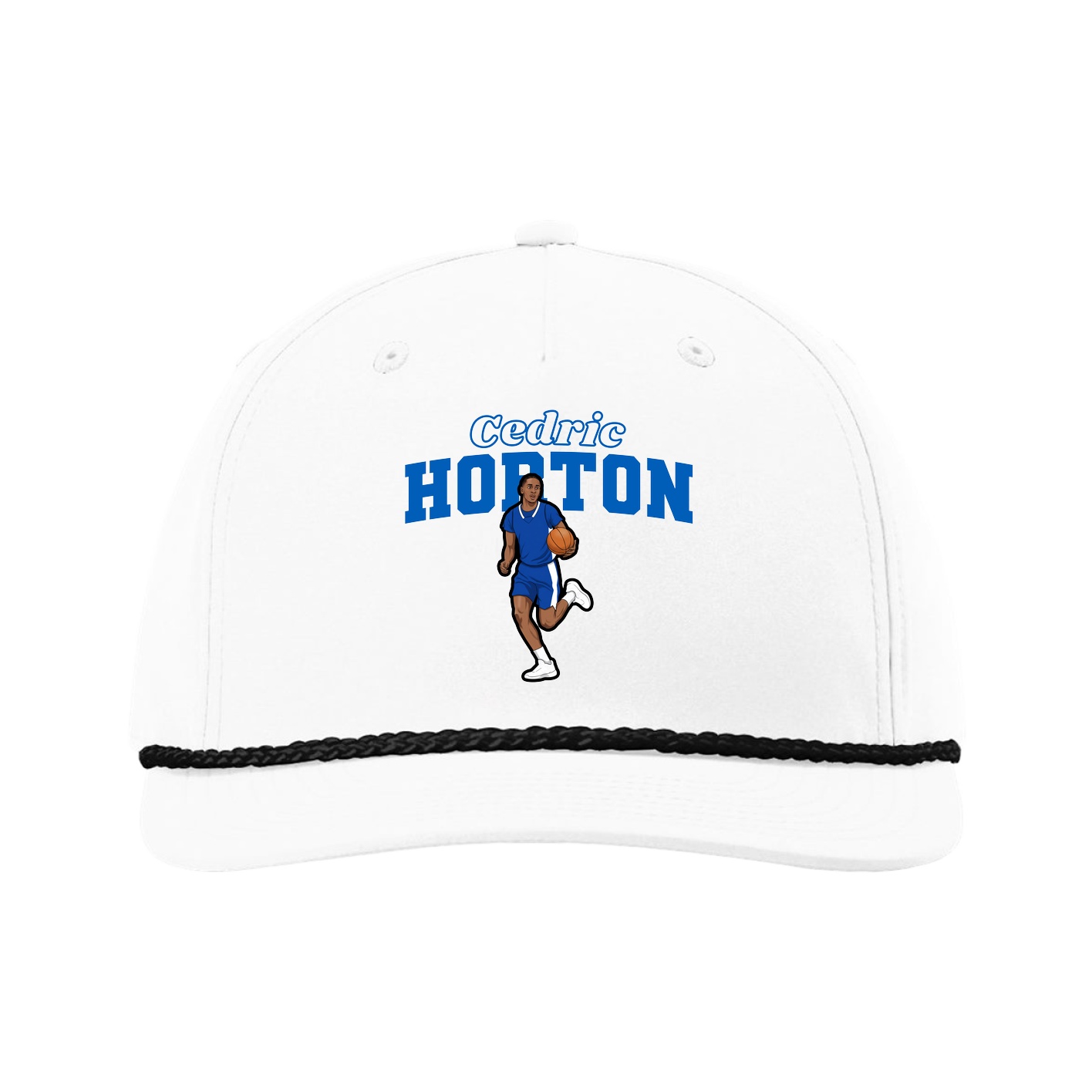 Five-Panel Classic Rope Cap — Name Arch in White