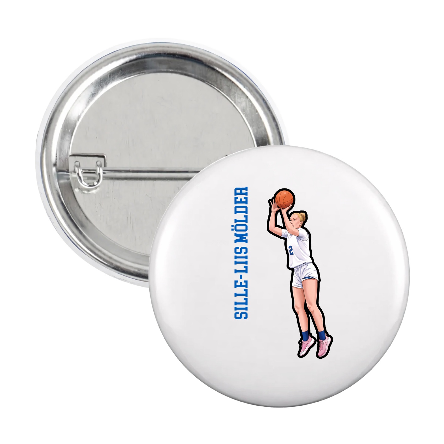 Game Day Button — Name Vertical in White