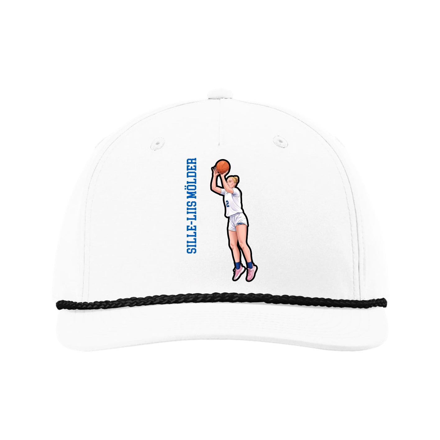 Five-Panel Classic Rope Cap — Name Vertical in White