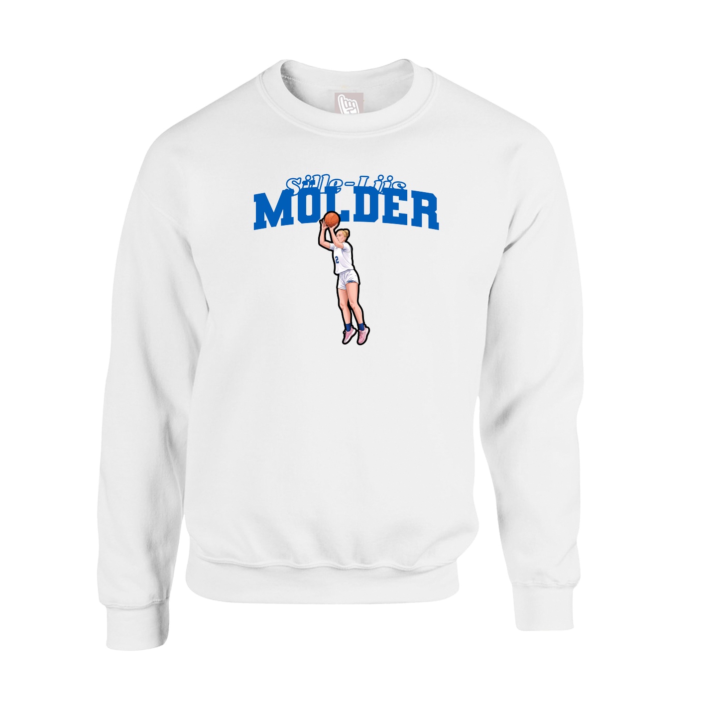 Fleece Crew — Name Arch in White