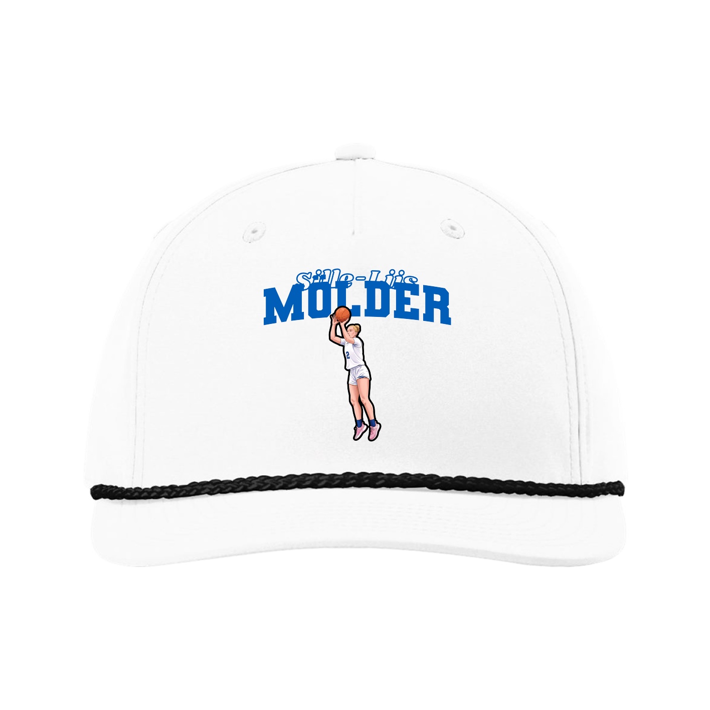 Five-Panel Classic Rope Cap — Name Arch in White