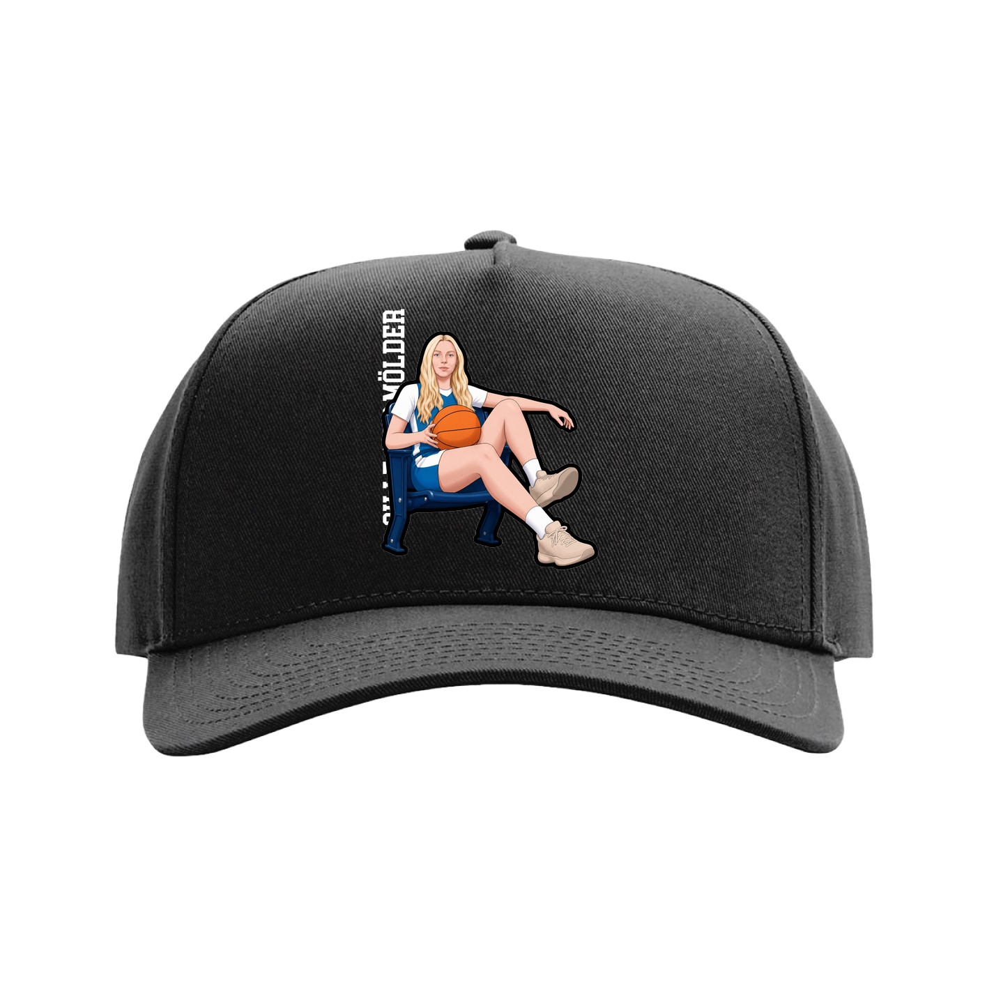 Full Fabric Five-Panel Champ Cap — Name Vertical in Black