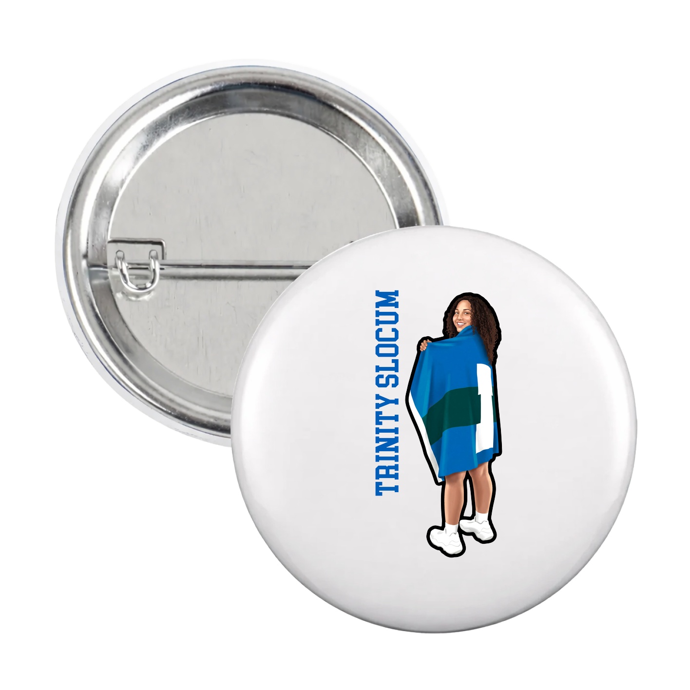 Game Day Button — Name Vertical in White