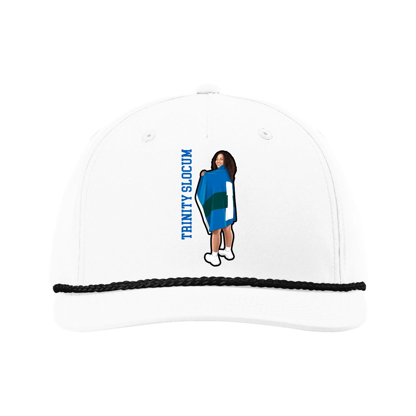 Five-Panel Classic Rope Cap — Name Vertical in White