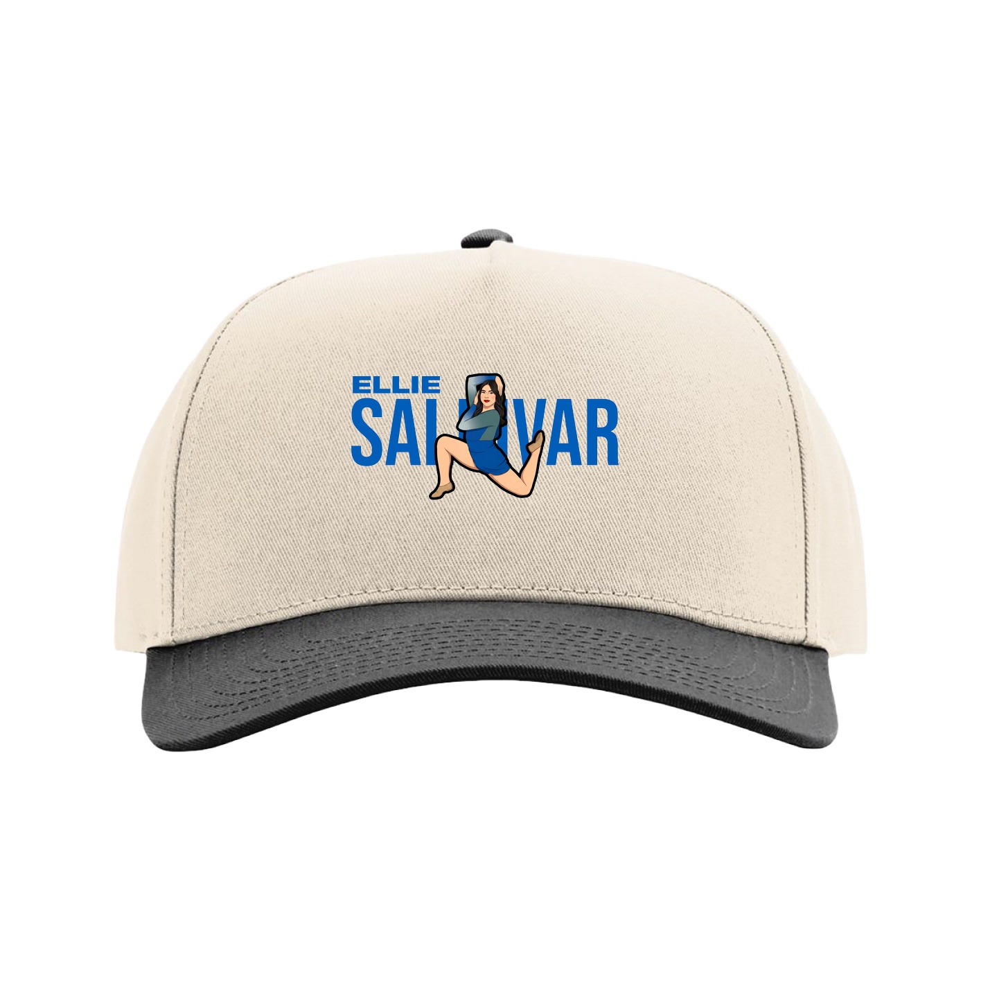 Full Fabric Five-Panel Champ Cap — Player Name in Cream/Black