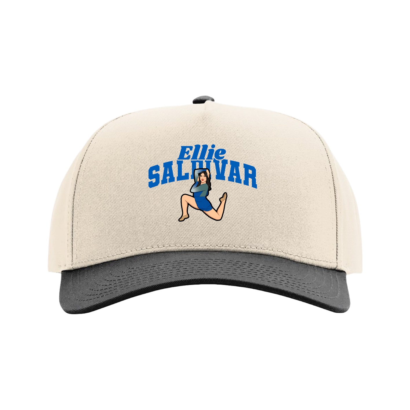 Full Fabric Five-Panel Champ Cap — Signature Arch in Cream/Black